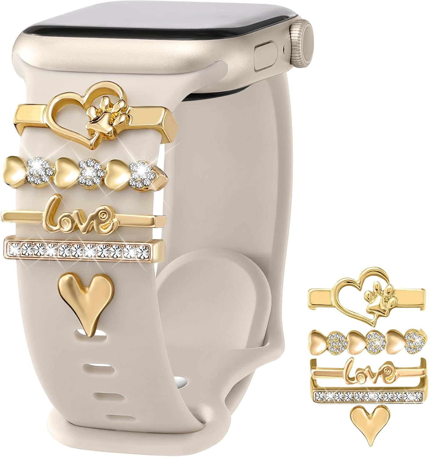 Ouwegaga 5Pcs Decorative Charm Band Compatible with Apple Watch 38Mm 40Mm 41Mm 42Mm 44Mm 45Mm 46Mm 49Mm, Soft Silicone Decorative Ring Loops for Iwatch Series 11 10 9 8 7 6 5 4 3 2 1 SE Ultra 3 2 1