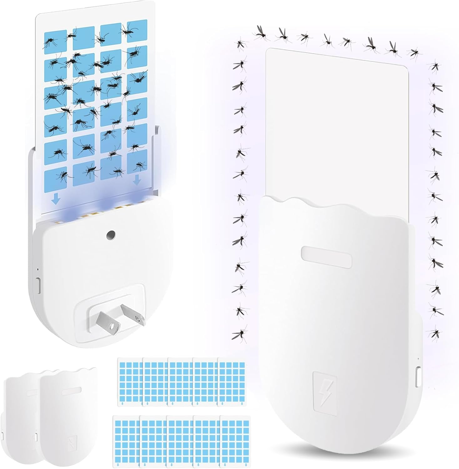 IGGDOQI Flying Insect Trap, 2 in 1 Plug-In Mosquito Killer with Warm Night Light UV Attractant Catcher, for Flies, Fruit Flies, Gnats & Other Flying Insects, 1 Device + 5 Sticky Trap Boards (1Pcs)