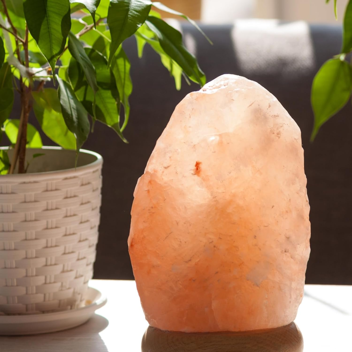 Himalayan Rock Crystal Salt USB Lamp - 100% Authentic Natural Crystal Himalayan Salt - Hand Carved - Wooden Base - USB Power Cable Included - Approximately 500G - Zen'Light image number 2