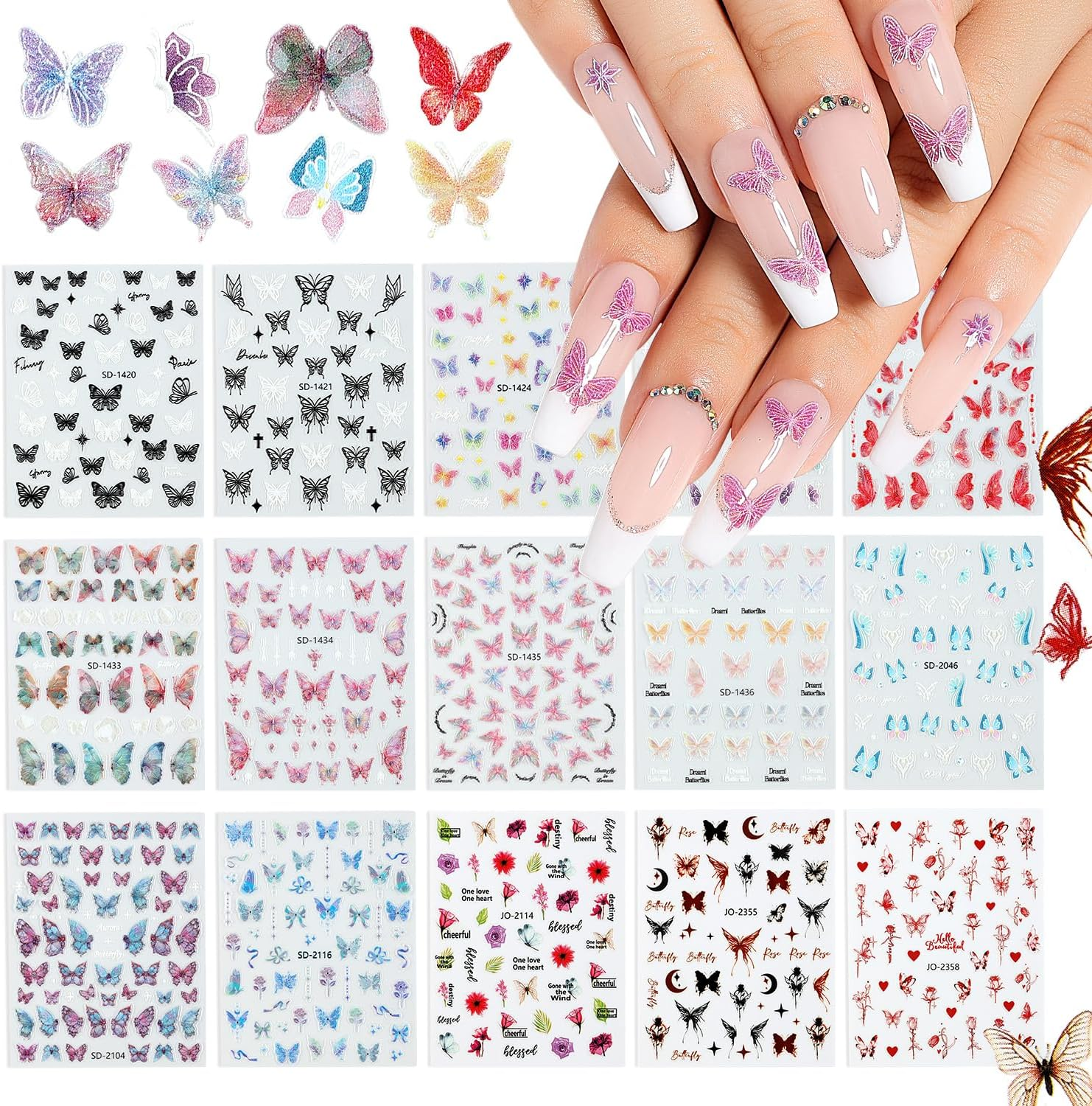Nicedeco 15 Sheets Flower Nail Art Stickers Floral Nail Decals Self-Adhesive Nail Supplies Nail Art Design Decoration 001
