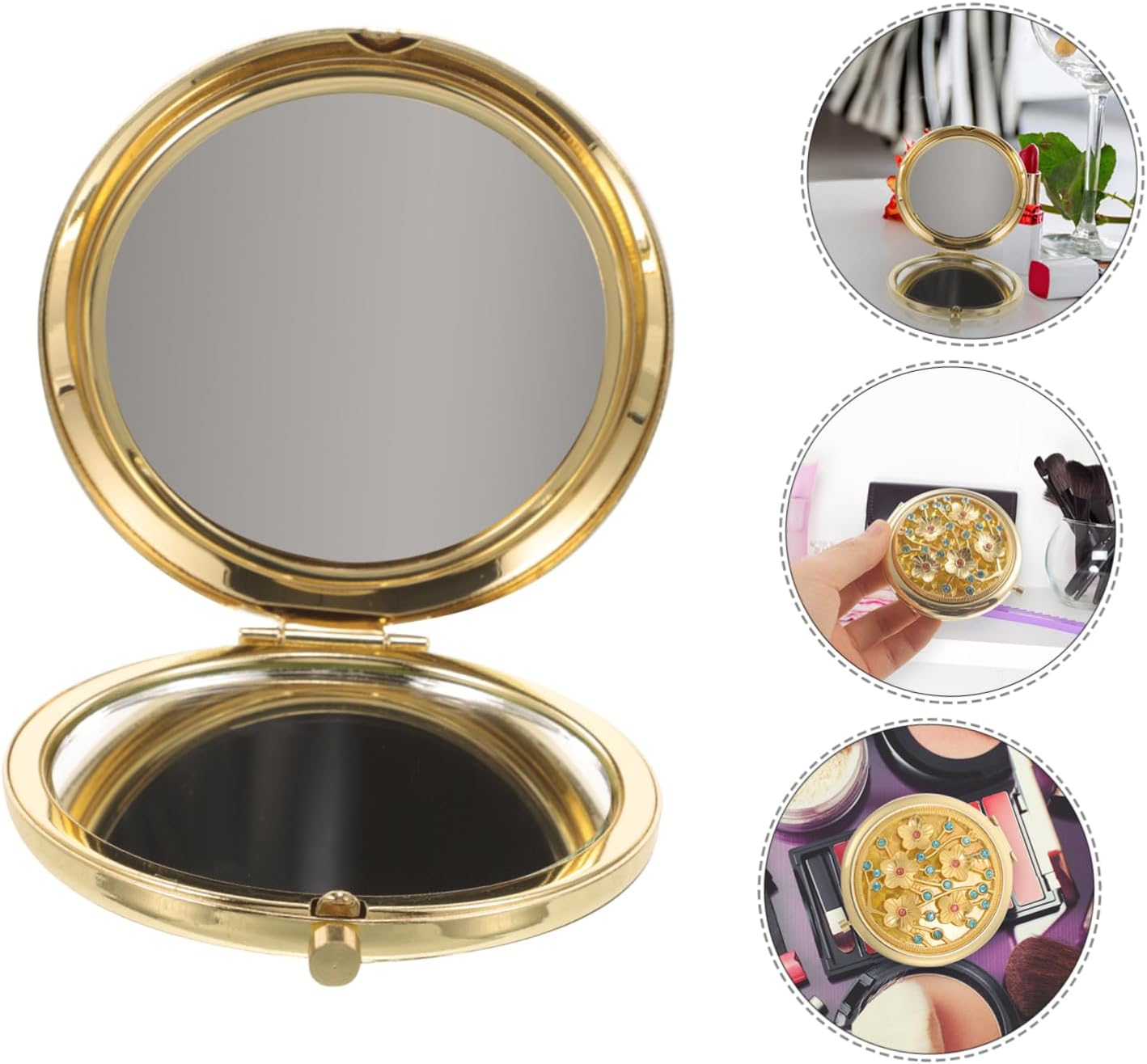 FOMIYES Retro Gold Makeup Mirror Compact Travel Mirror for Handbag Portable Handheld for Cosmetics image number 6