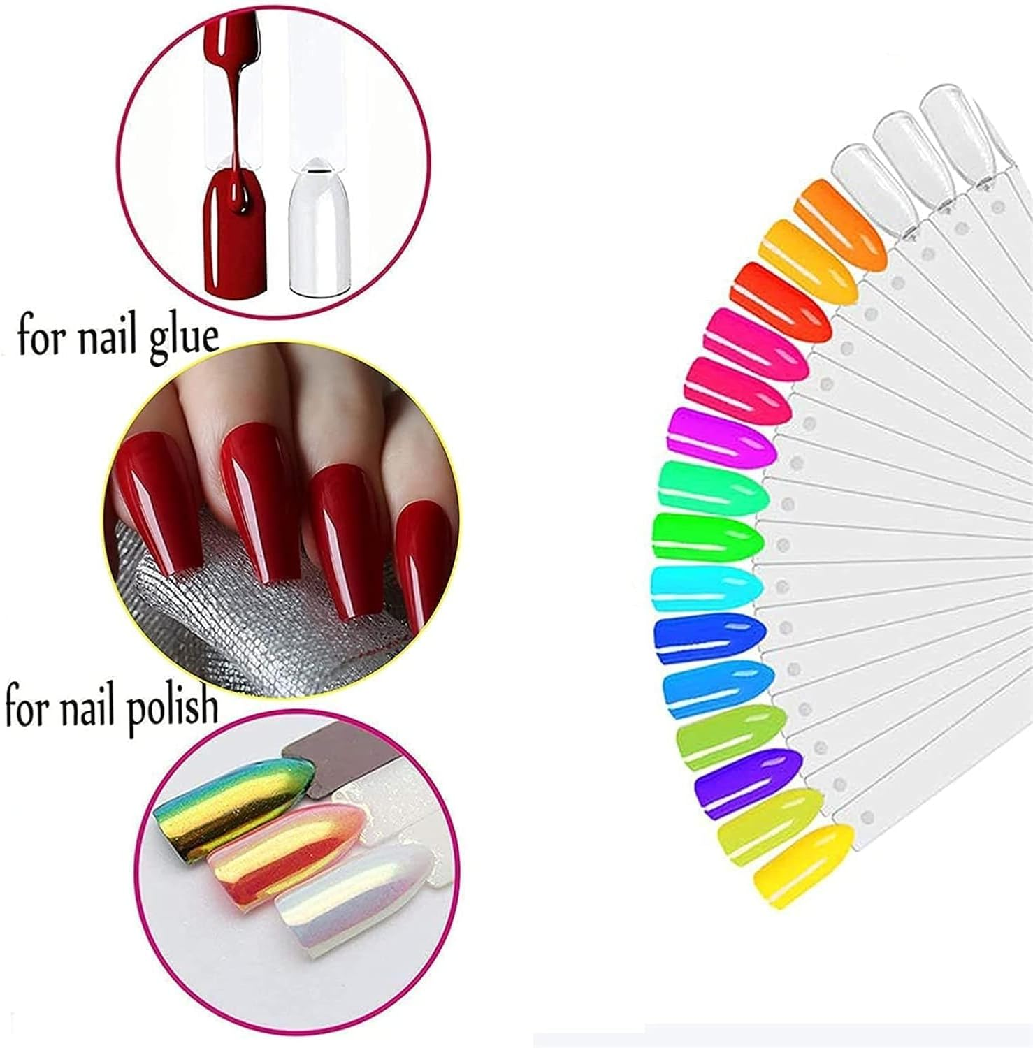 Henmeili Pack of 100 Nail Art Tips Ring Stick, Transparent Colour Card Plates Nail Polish Display Ring Sticks, Nail Salon Exercises Display Nail Tips for Display and Practice DIY Nail Art (Transparent image number 4