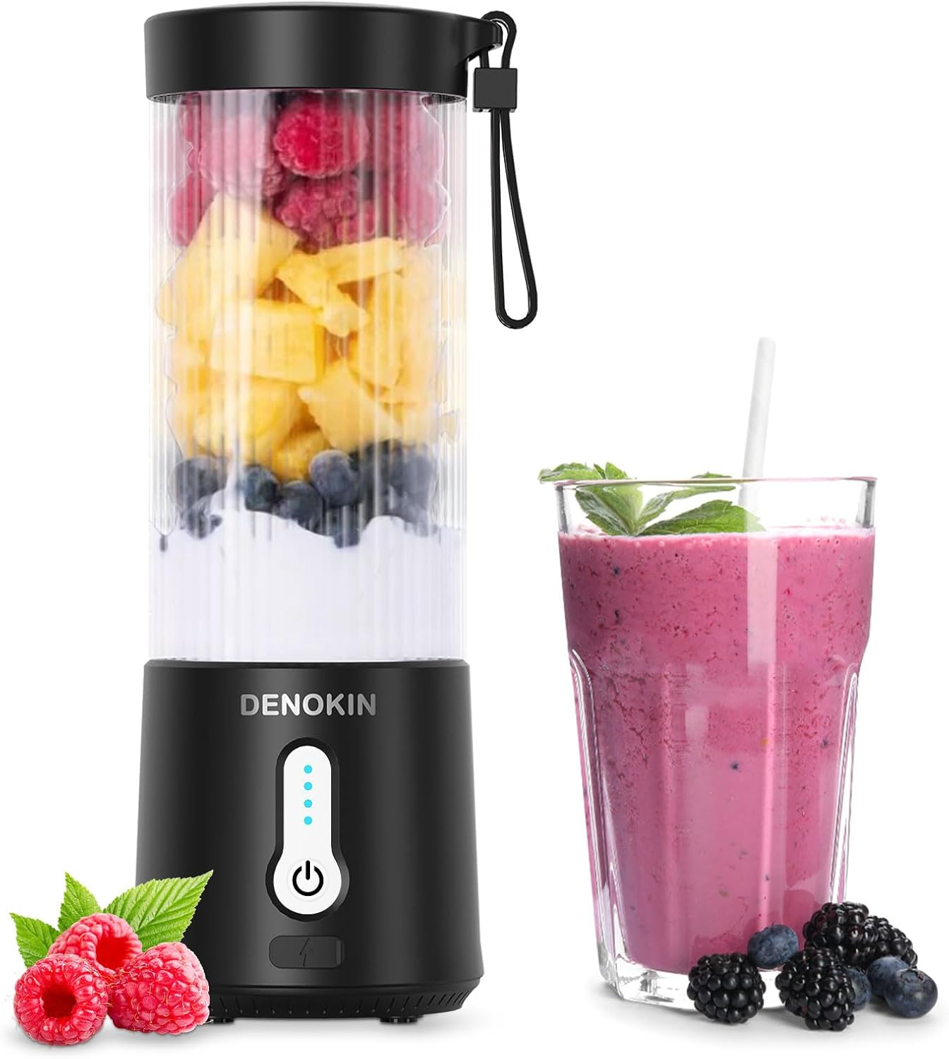Portable Blender, 600Ml Personal Size Blender for Shakes and Smoothies with 6 Blade Mini Blender for Kitchen,Home,Travel (Black)