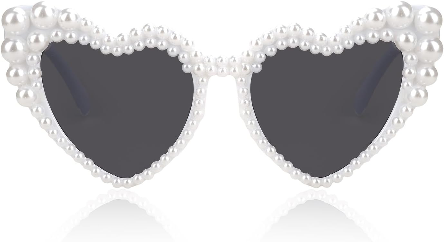 Hanj Love Heart Pearl Sunglasses for Women Rhinestone Glasses Bachelorette Party Bride Sunglasses