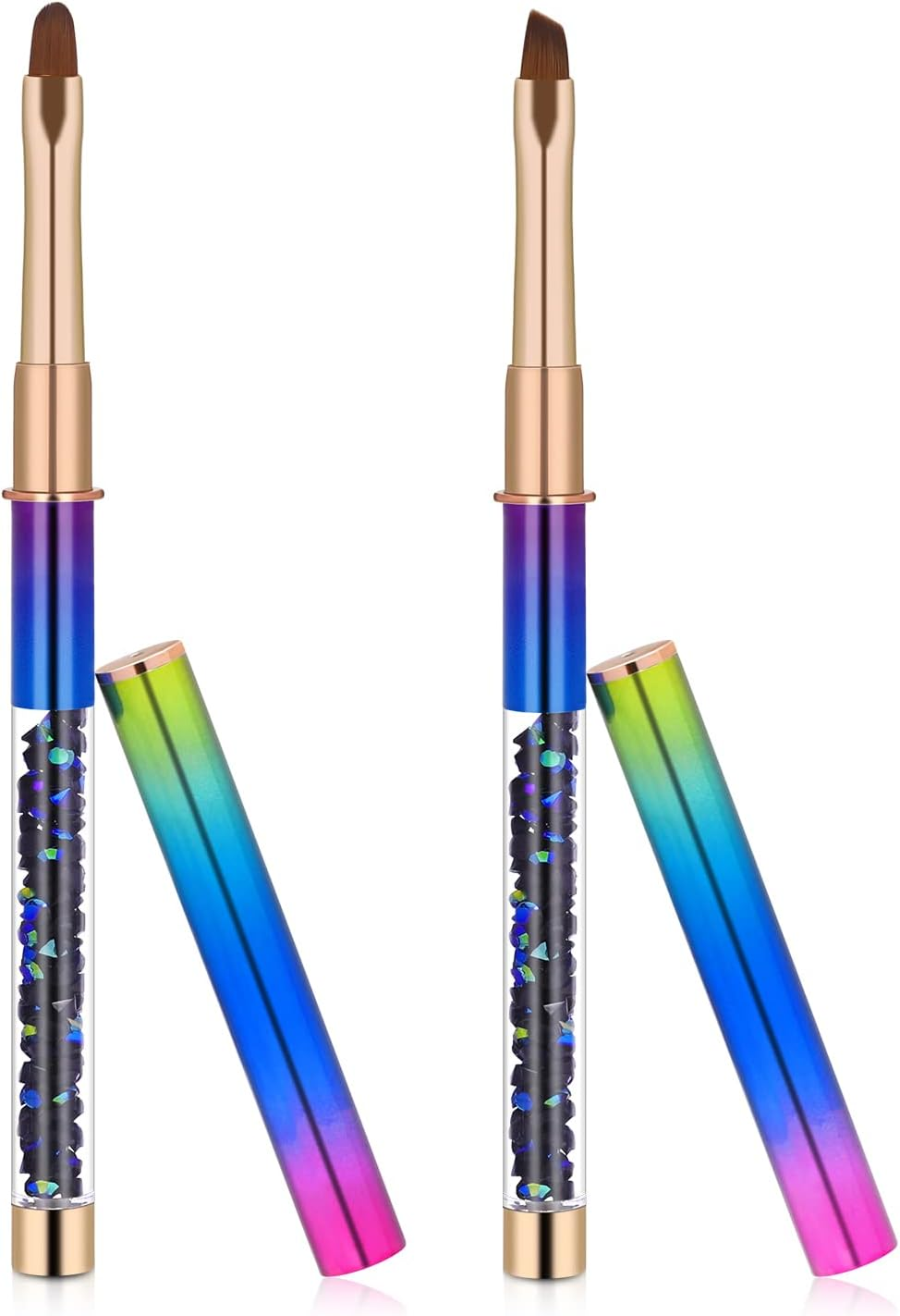 2Pcs Nail Art Clean up Brushes, Painting Brushes for Nails with round & Angled Head Acrylic Nail Brush Pen Painting Tools for Women Nail Art Design & Polish Mistake Cleaning(Style 2)