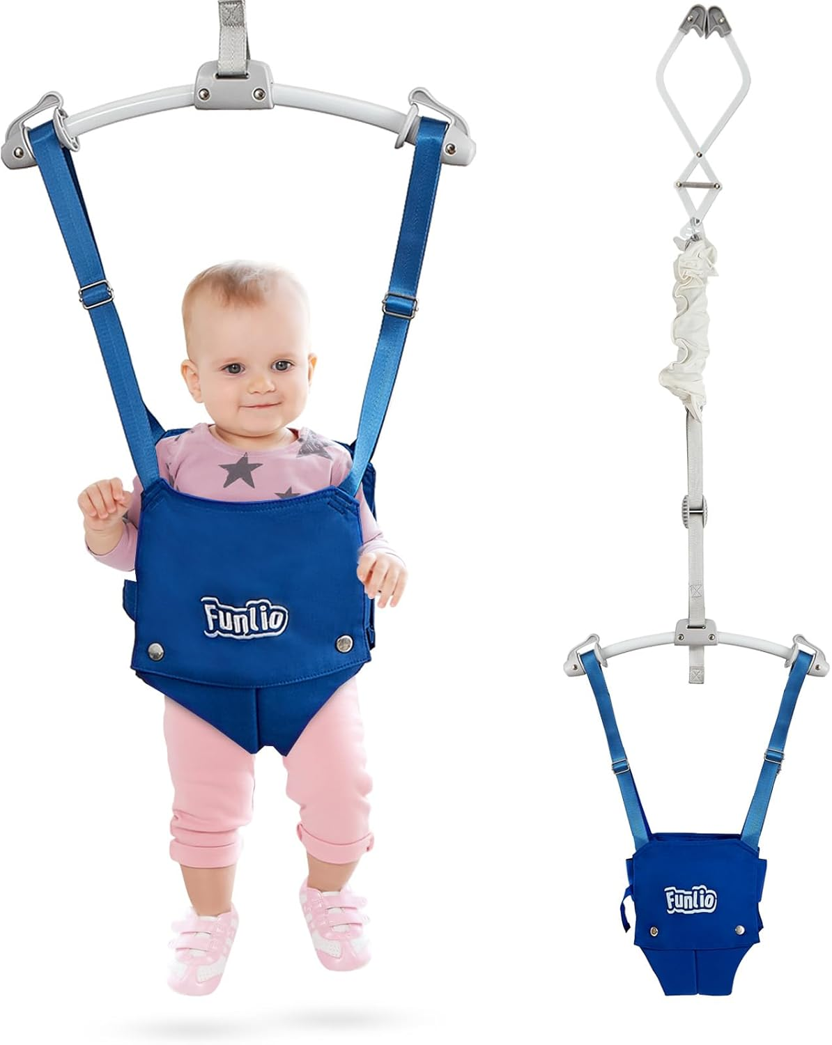 FUNLIO Baby Door Jumper for 6-24 Months (With Door Clamp), Jumper Doorway with Strong Spring & Adjustable Strap, Portable Infant Baby Bouncer, Easy to Assemble, Bearing 40 Lbs, CPC & CE Certified