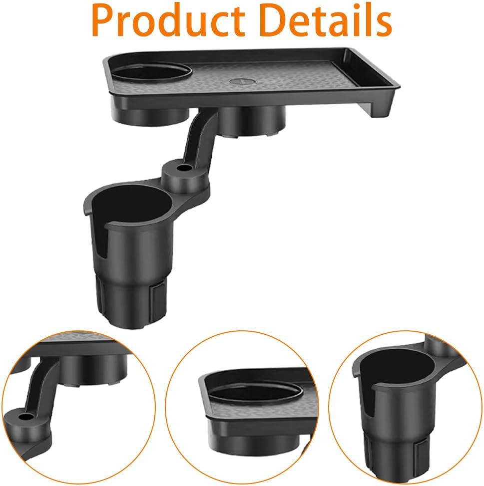 Car Cup Holder and Tray Set, Includes Two Cup Holder Trays, 2-In-1 Detachable Car Tray, 360&deg; Rotating Tray, with Phone Slot, Expandable Cup Holders, Travel Accessory image number 4