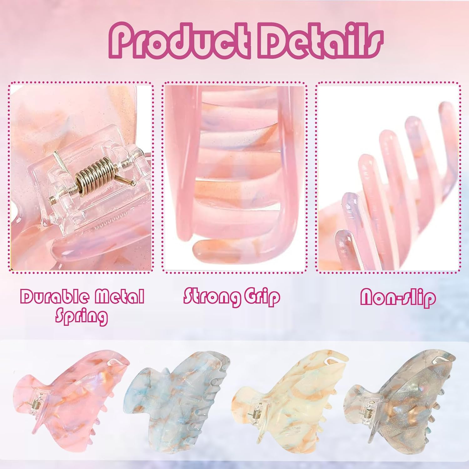 Pack of 4 Claw Clips, Hair Clips, Women & Girls, Trendy Look Hair Clip, Large for Secure Hold, Hair Clips, Thick Hair Accessories for Women and Girls (Many Colours) image number 3