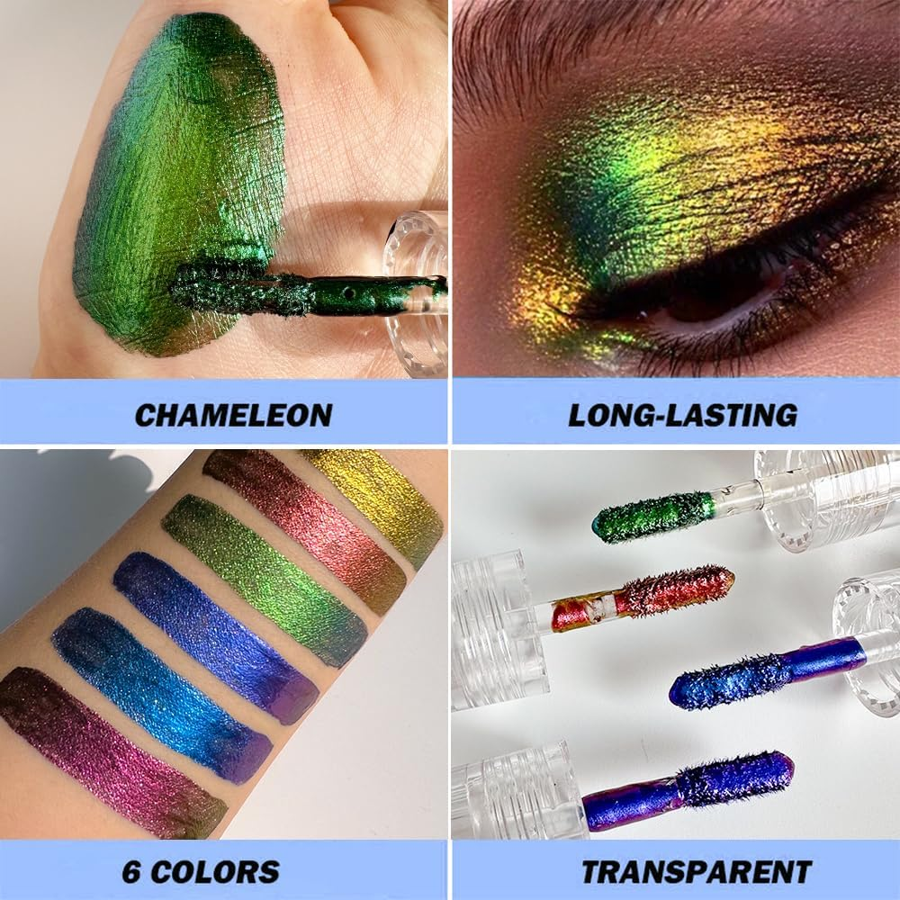 VERONNI Chameleon Eyeshadow,3Colors Liquid Metallic Eyeshadows Color Shifting, Holographic Glitter Multichrome Eye Shadow High Pigmented, Long Lasting and Smudge Proof (#02+04+06) image number 5