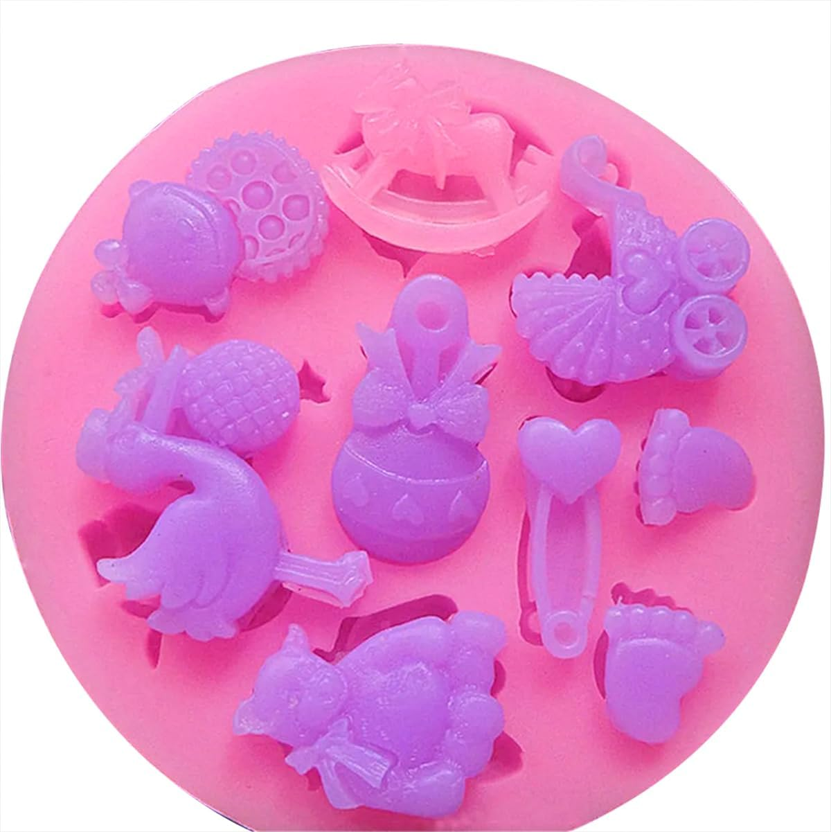Silicone Birthday Fondant Mold, DIY Silicone Mold Fondant Candy Making Cake Decor Mould Bear Rocking Horse Little Feet image number 2