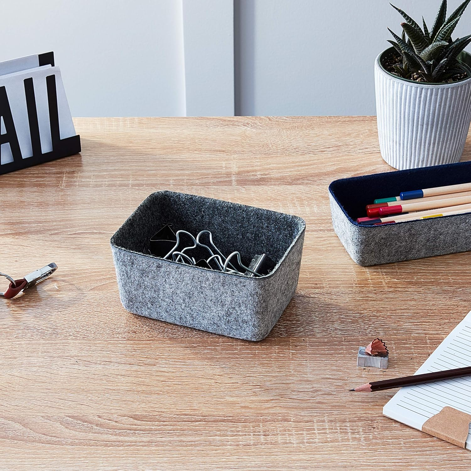 Three by Three Seattle Felt&middot;Like&middot;It! 6X4X2.5 Inch Felt Storage Bin for Office, Craft Room, Classroom, Living Room, Bedroom Storage (Charcoal) image number 6