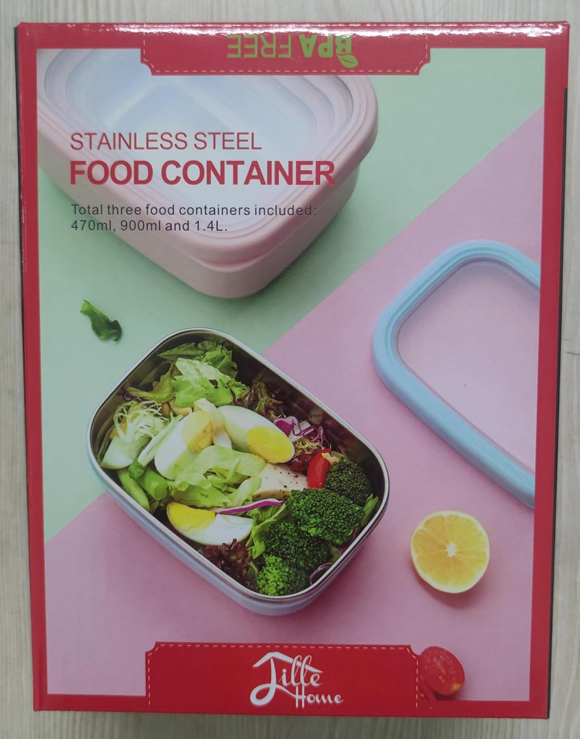 Lille Home Premium Stainless Steel Food Containers/Bento Lunch Box with Anti-Slip Exterior, Set of 3, 470ML, 900ML,1.4L, Leakproof, BPA Free, Portion Control