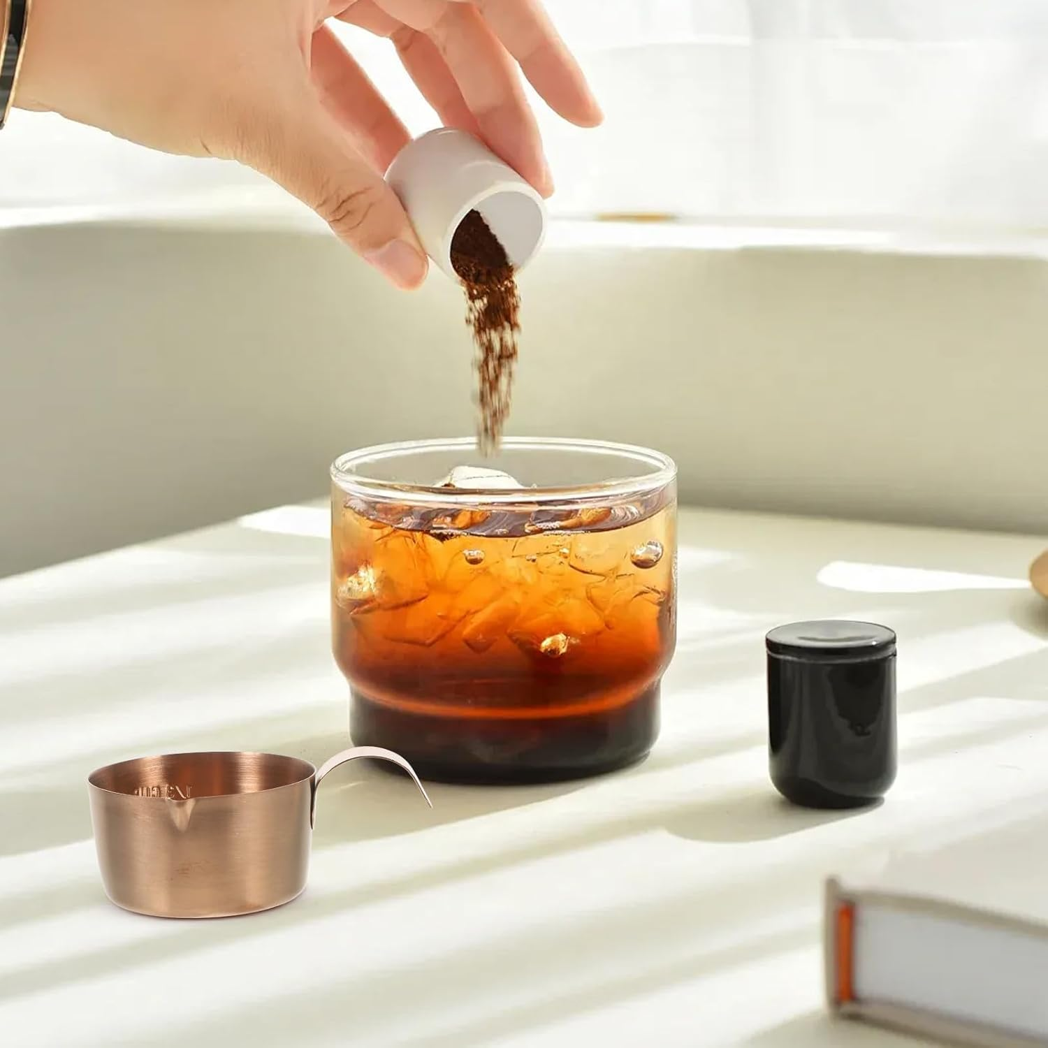 SEWACC Stainless Steel Espresso Measuring Cup 80Ml with Pour Spout Rose Gold Metal Creamer Jug for Coffee Bar and Milk Frothing Accessories image number 3