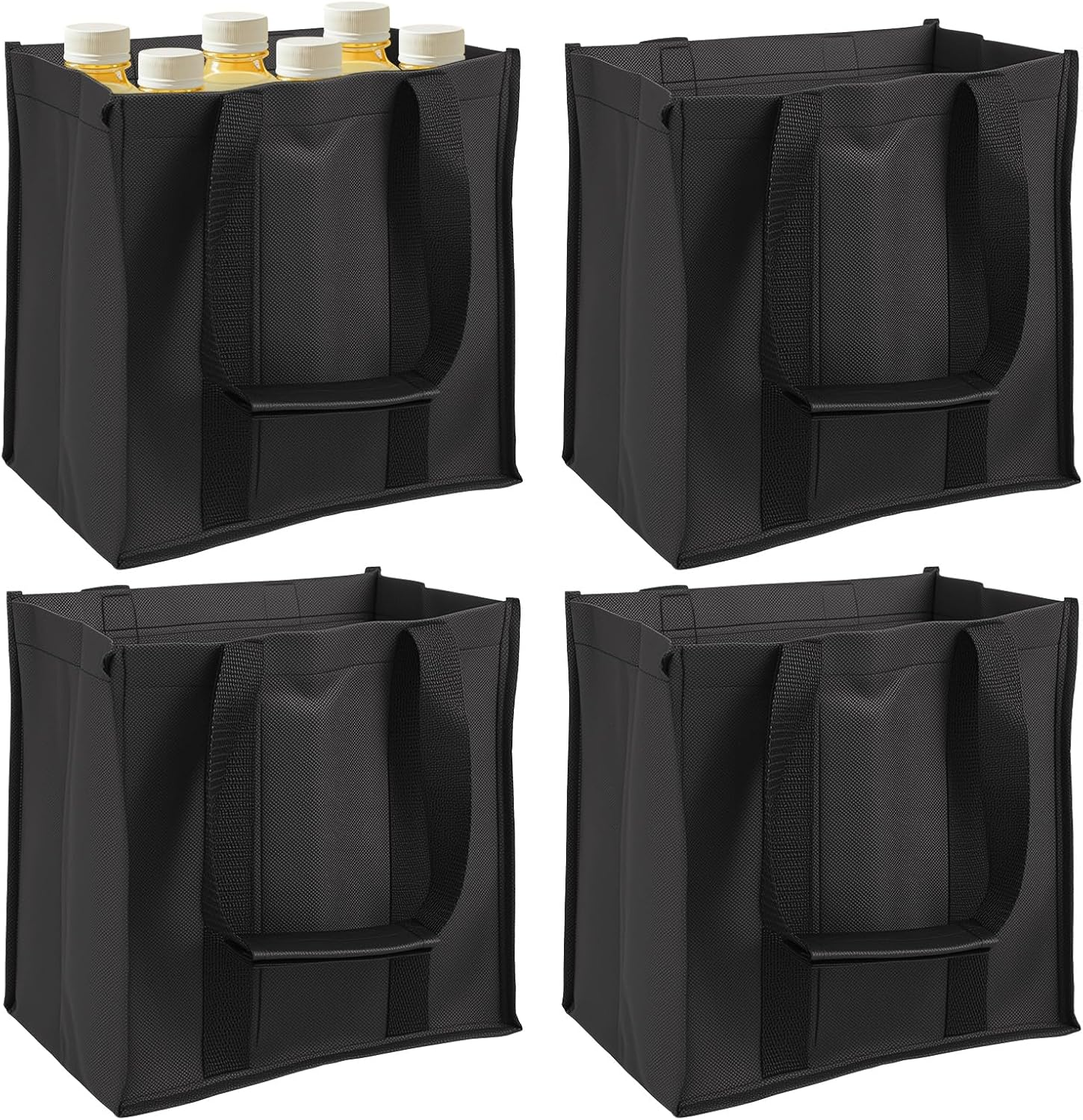 4 Pcs Wine Tote Bag, Reusable Nonwoven Wine Foldable Bottle Carrier Tote, with Sturdy Handle and Divider, Portable Wine Case, for Party Picnic Camping Traveling (6 Compartments)