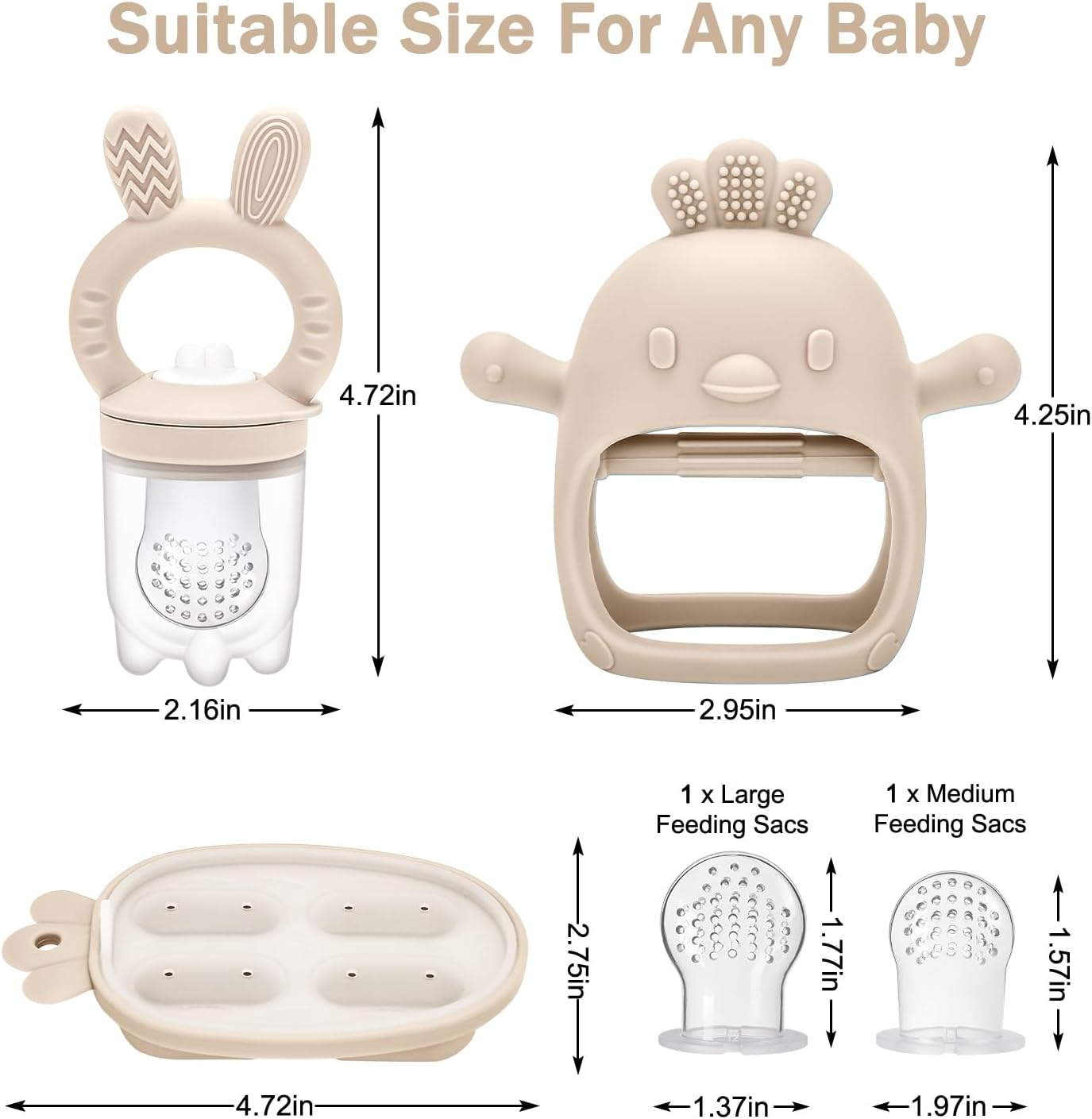 Silicone Baby Fruit Food Feeder, Freezer Tray with Lid for Batch Prep,Introduce New Foods, Breastmilk Popsicle Molds, Silicone Teething Toys