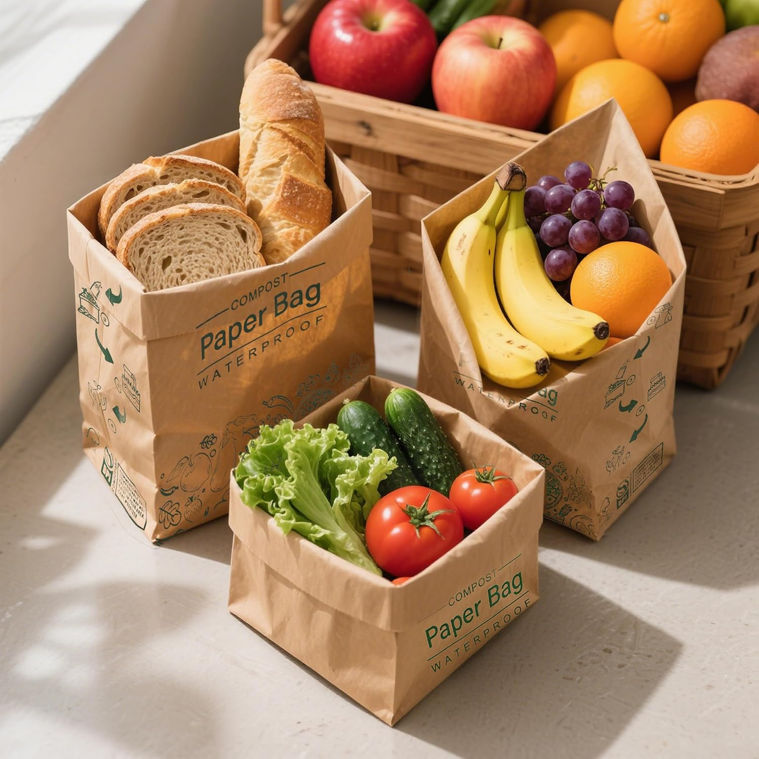 Compostable Paper Bag Leakproof Kitchen Food Waste Bag 35 Bags Waterproof Bin Liner with BPI Certified