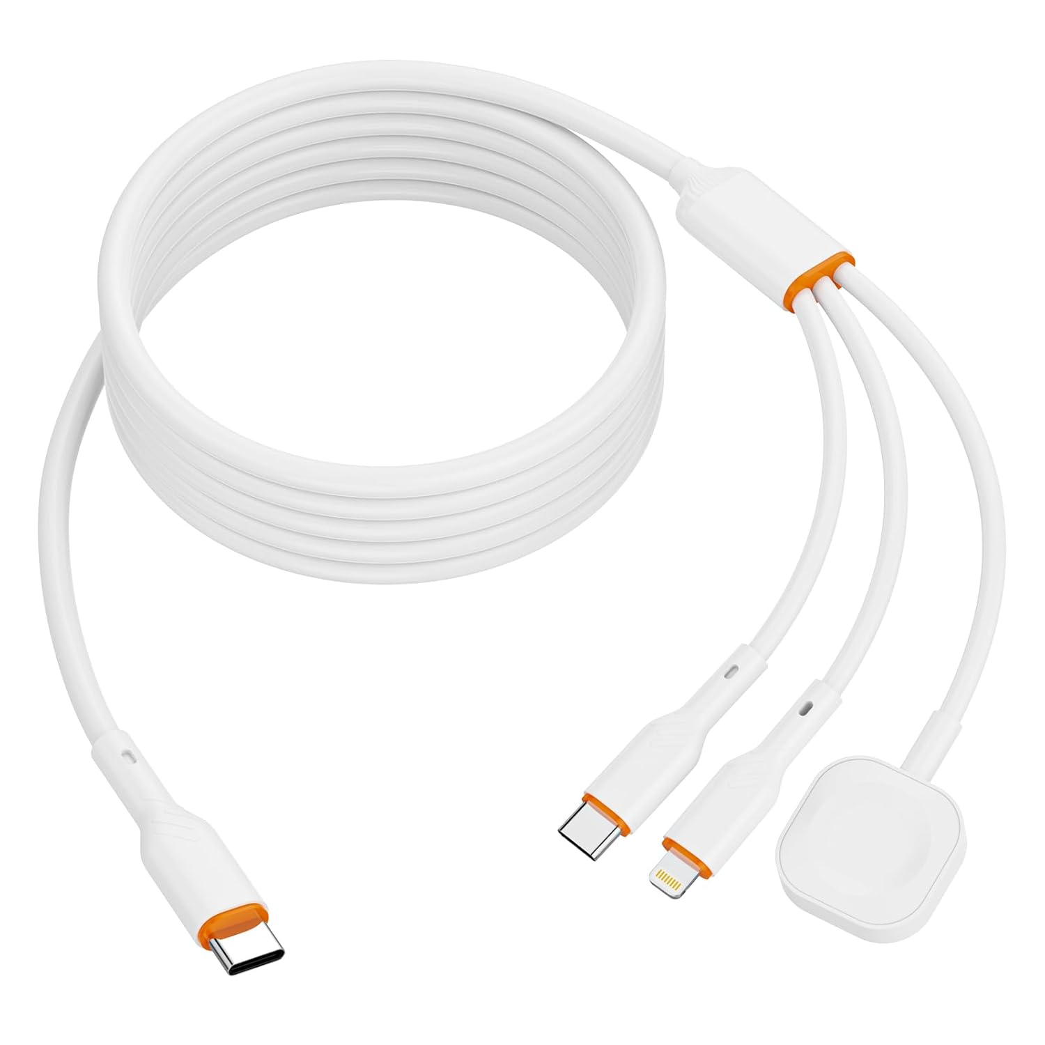 3-In-1 USB-C Fast Charging Cable 100W, 2M Multi Charger with USB-C, Lightning and Watch Charger &ndash; PD Fast Charge Durable Cable for Iphone, Ipad, Samsung and Android Devices (Purple)