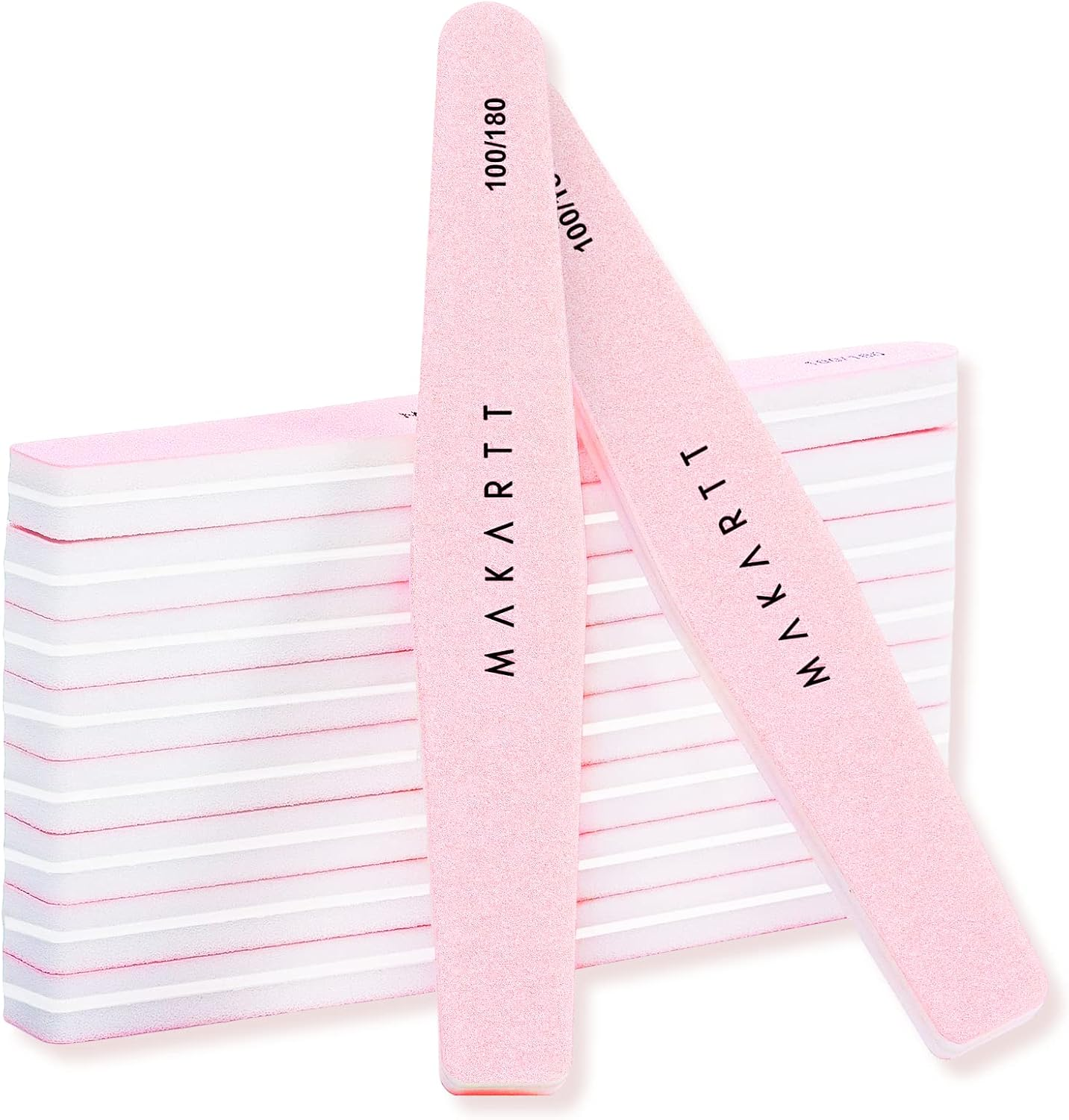 Makartt Nail Buffer Block, 100/180 Grit Sponge Nail Files, 10Pcs Double Sides Pink Nails Sanding Filer for Acrylic Gel, Professional Manicure Art Buffering Kit for DIY Salon Use image number 1