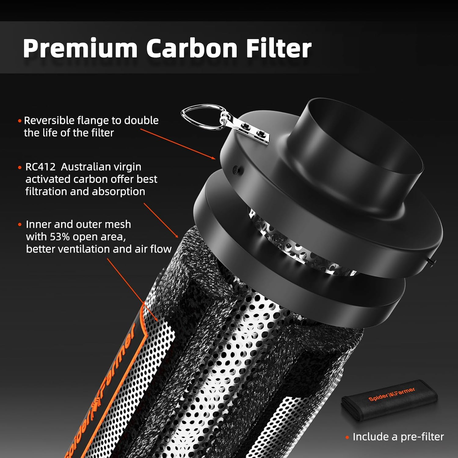 Spider Farmer 4 Inch Inline Fan Carbon Filter Ducting Kit, Exhaust Fan with Temperature Humidity Controller Hydroponics Grow Tent Ventilation Kit for Heating Cooling Booster, Grow Tents, Hydroponics image number 4