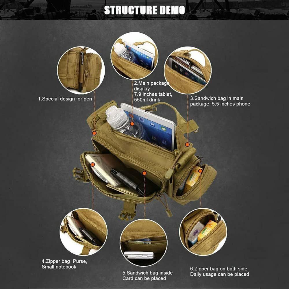 (Khaki) Outdoor Military Tactical Waist Bag Camping Shoulder Chest Bag Fanny Pack A++ image number 3