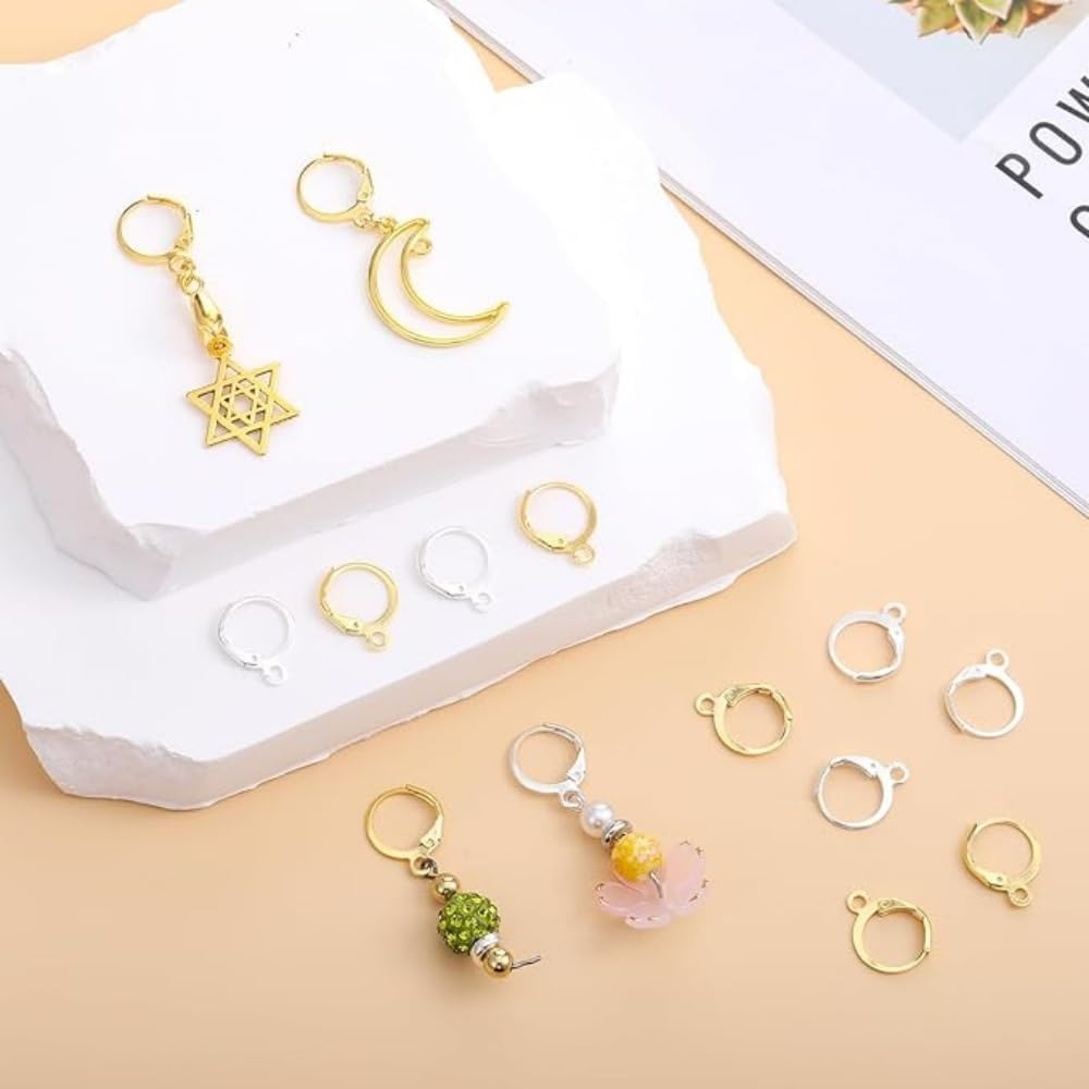 100Pcs Earring Hooks for Jewelry Making Hypoallergenic Earring Hooks Earring Findings Stainless Steel round Lever Back Clasp Hoop Hypoallergenic French Earring Hooks（Gold and Silver）