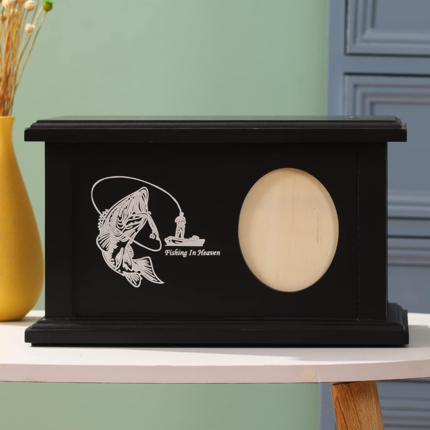 Wooden Urns for Human Ashes - Wood Cremation Urns Adult for Funeral, Burial or Home - Urns for Ashes Men Women - Decorative Urn for Ashes Male Female (Fishing, with Frame)