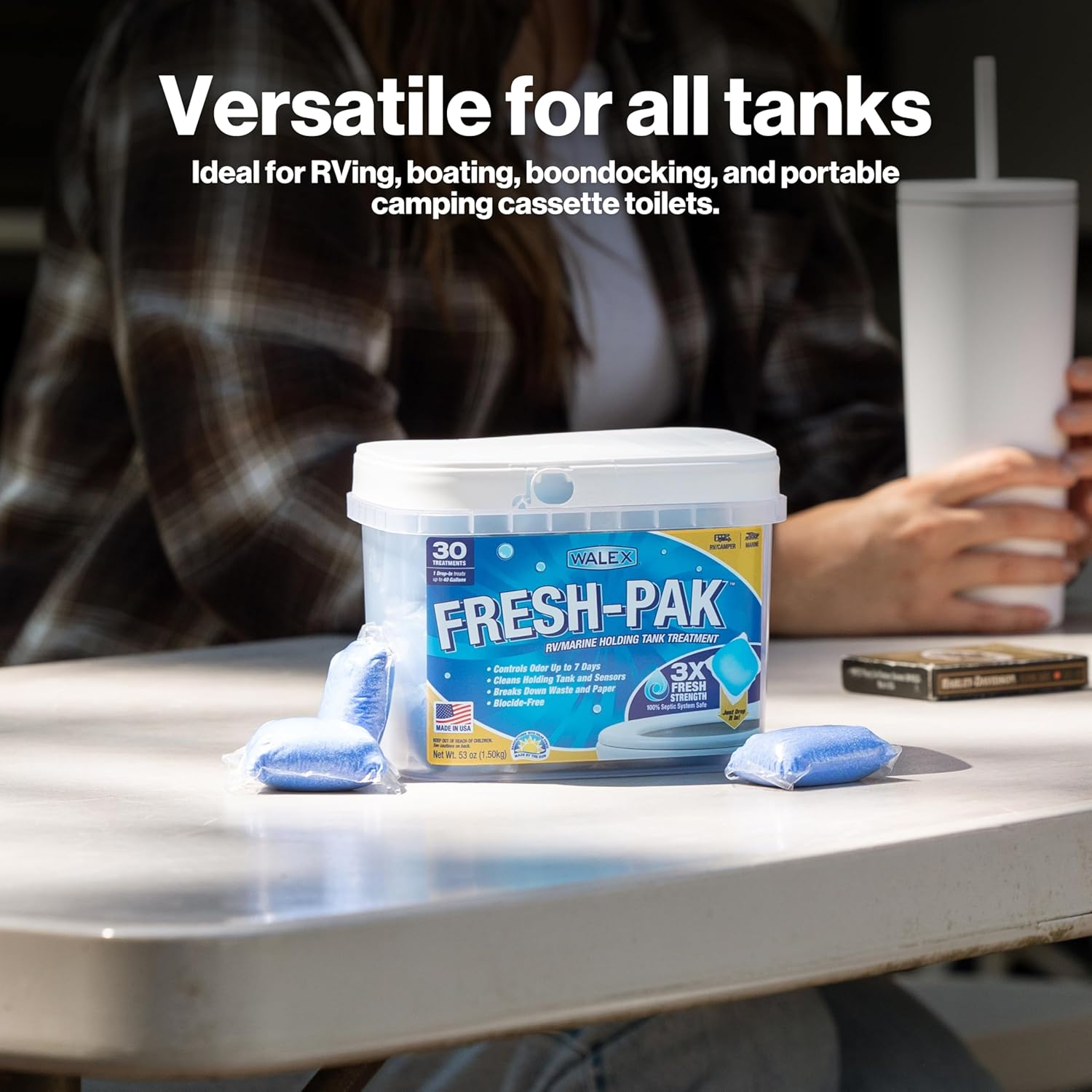 Walex Fresh-Pak Marine, Camper, & RV Black Water Holding Tank Deodorizer for Rapid Breakdown of Waste & Toilet Paper to Prevent Clogs, Neutralizes Odors, Septic Tank Safe, Fresh Scent (Pack of 30)