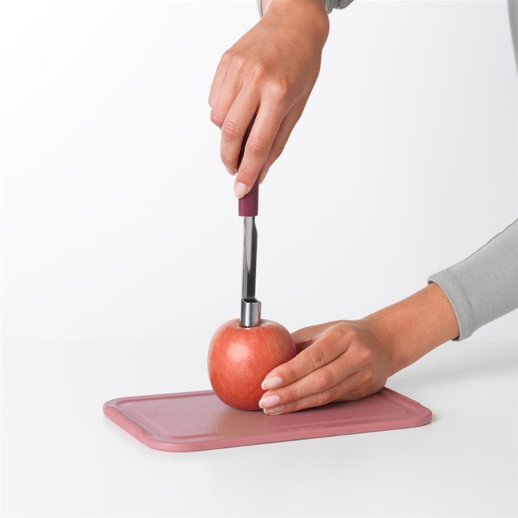Brabantia Tasty+ Apple Corer - Aubergine Red - Stainless Steel Tool Utensil for Apples, Pears & Fruit - Serrated Edge - Dishwasher Safe