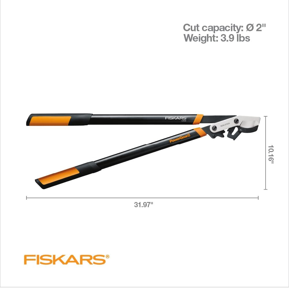 Fiskars 32" Powergear2 Steel Blade Garden Bypass Lopper and Tree Trimmer - Sharp Precision-Ground Steel Blade for Branches up to 2" Diameter