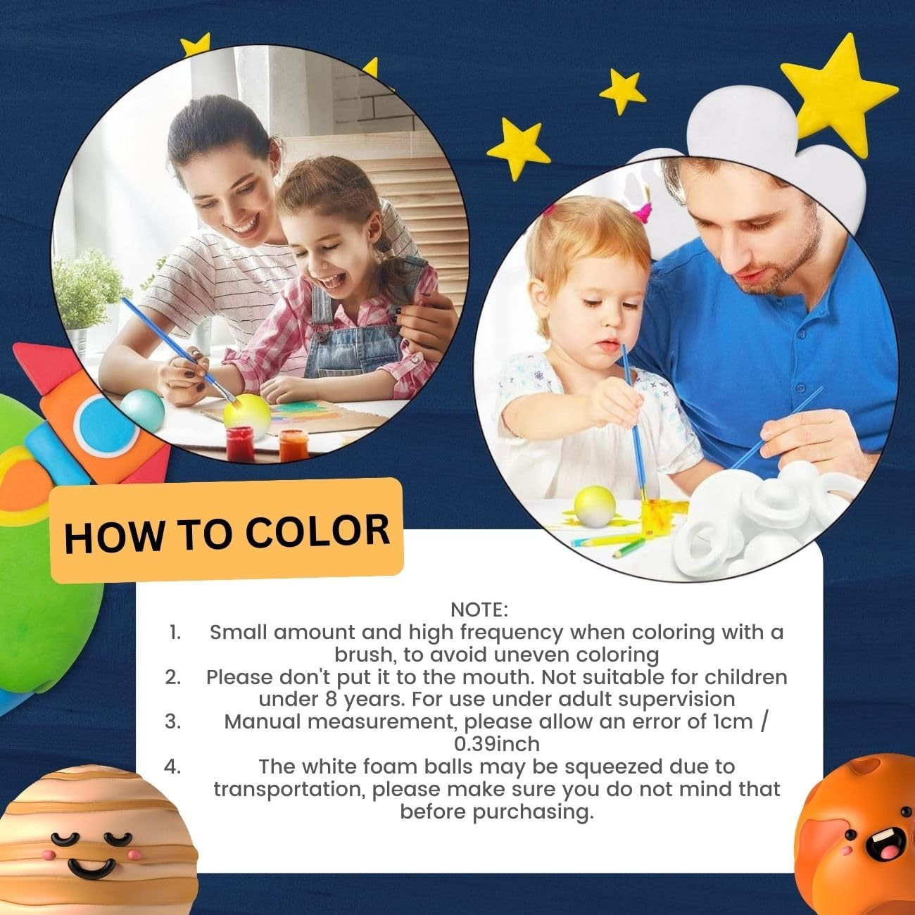 Foam Solar System, for Kids School Science Projects Arts and Diy Crafts Supplies, Can Draw or Paint on These Foam Balls, Embellish with Sequins and Glitter, or Cover Them with Wrapping Paper - White Assorted Sizes image number 2