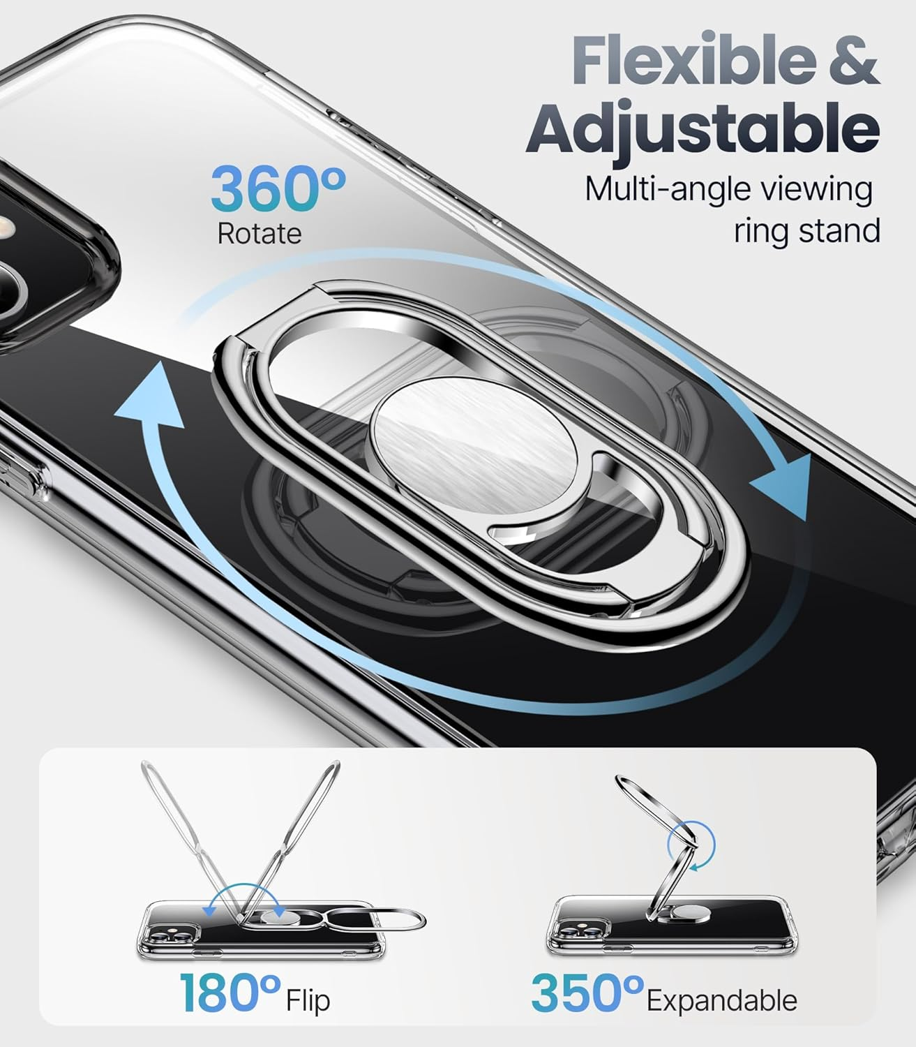 Shields up for Iphone 11 Case with Stand, Phone Case Clear with Double Ring Holder [Adjustable & Foldable] Shockproof Protective Cover for Iphone 11 6.1 Inch - Clear image number 2