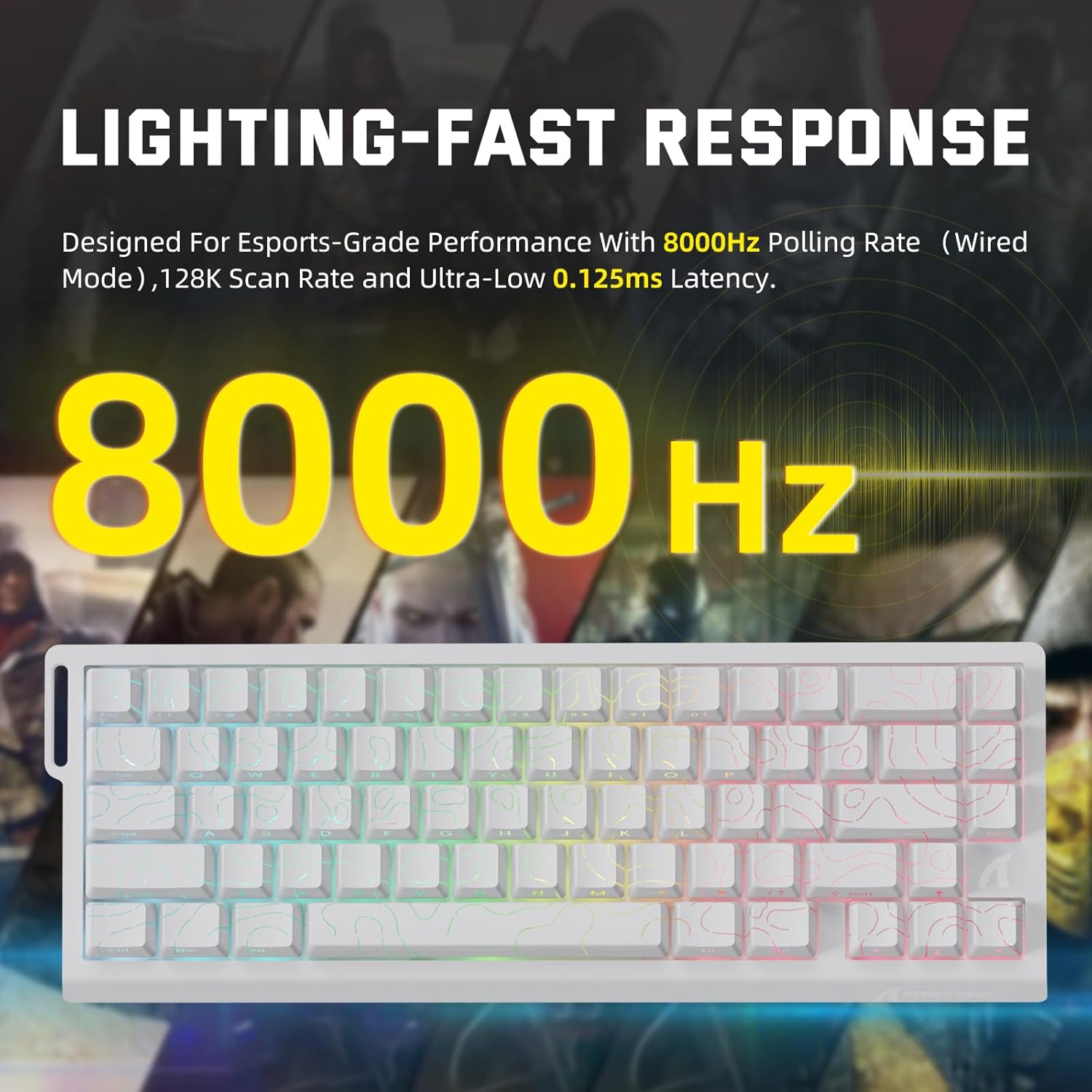 ATTACK SHARK X68 PRO HE Wireless Rapid Trigger Gaming Keyboard with Adjustable Actuation,8K Polling Rate,Hall Effect Magnetic Switch,Hot-Swap,Rgb Backlit,Bt/2.4Ghz/Wired,For FPS Games-White - Black image number 3