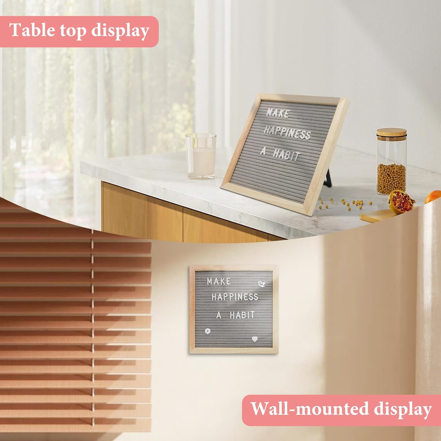 Letter Board, 10X10 Inches Felt Letter Board,Pre Cut & Sorted 230 Letters and Emotion Icons, Changeable Wooden Message Board Sign, Wood Frame, Wall Mount, Free Standing. (Black) image number 1