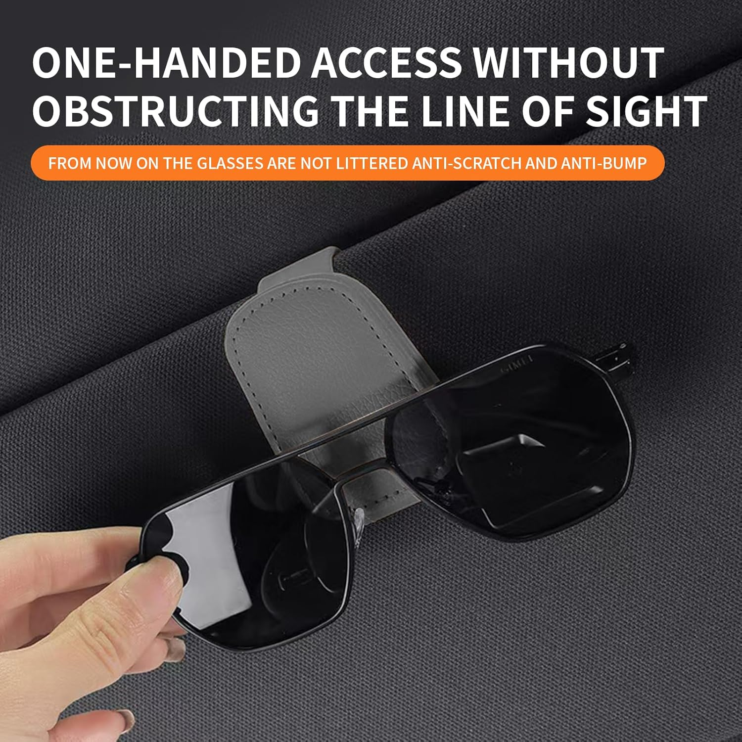 2-Pack Sunglass Holder for Car Sun Visor, Genuine Leather Car Sunglass Holder, Magnetic Glasses Clip for Cars SUV, Car Accessories, Glasses Storage (Grey) image number 3