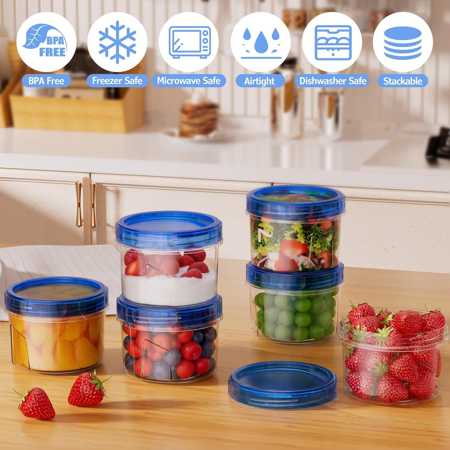 Freezer Storage Containers, 6 Pack-16 OZ Small Plastic Containers with Twist Top Lids, round Food Storage Containers, Reusable Soup Container Microwave/Dishwasher Safe image number 5