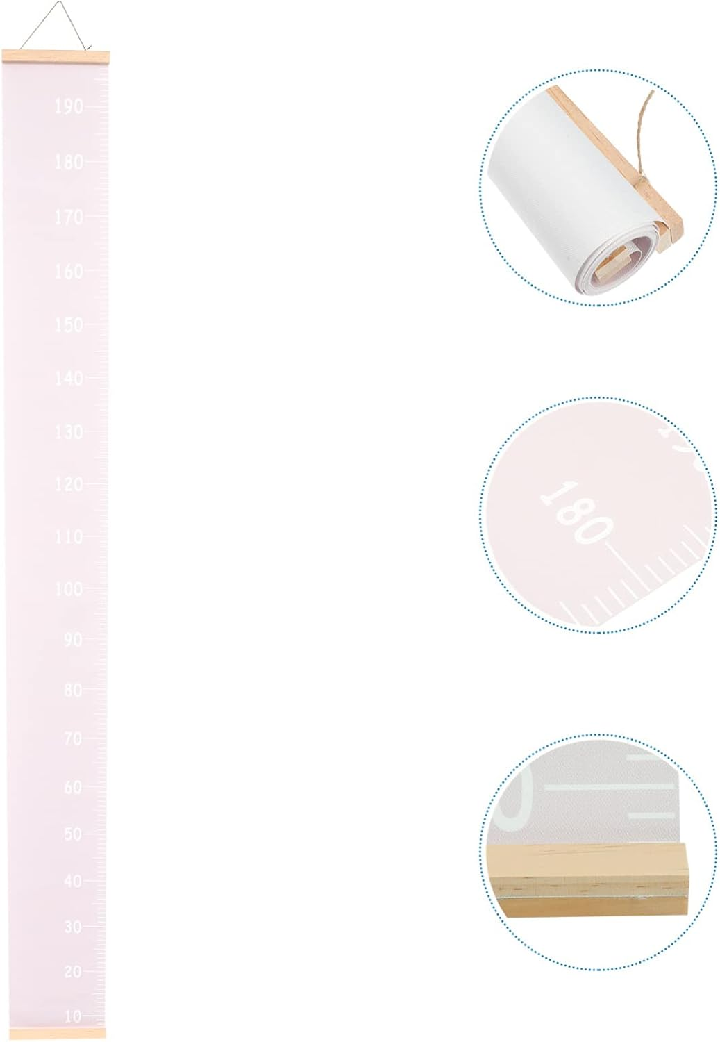 Kisangel Kids Growth Height Chart Canvas Wall Height Ruler Measurement Roll up Nursery Hanging Ruler Handing Ruler Playroom Kids Cloth Cartoon ,Pink - Pink image number 3