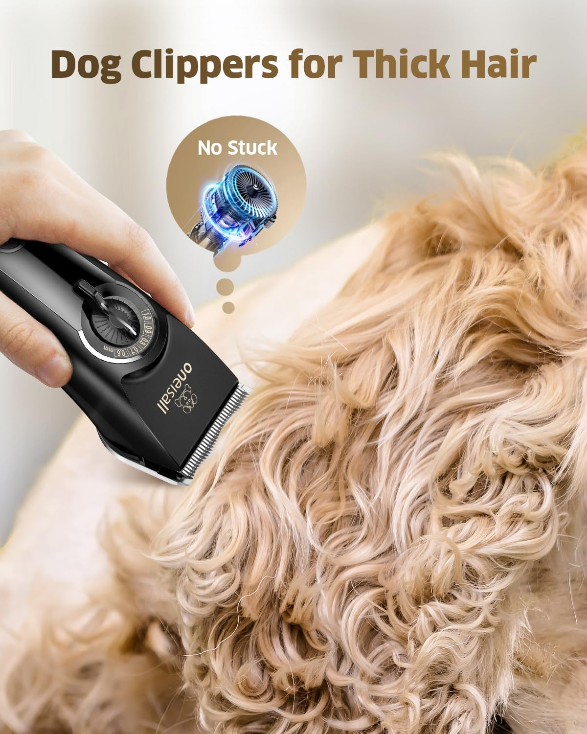 Oneisall Dog Clippers for Grooming Thick Curly Hair, Low Noise with Detachable Metal Blades, Heavy Duty Dog Grooming Kit Dog Trimmer/Shaver for Pets image number 4