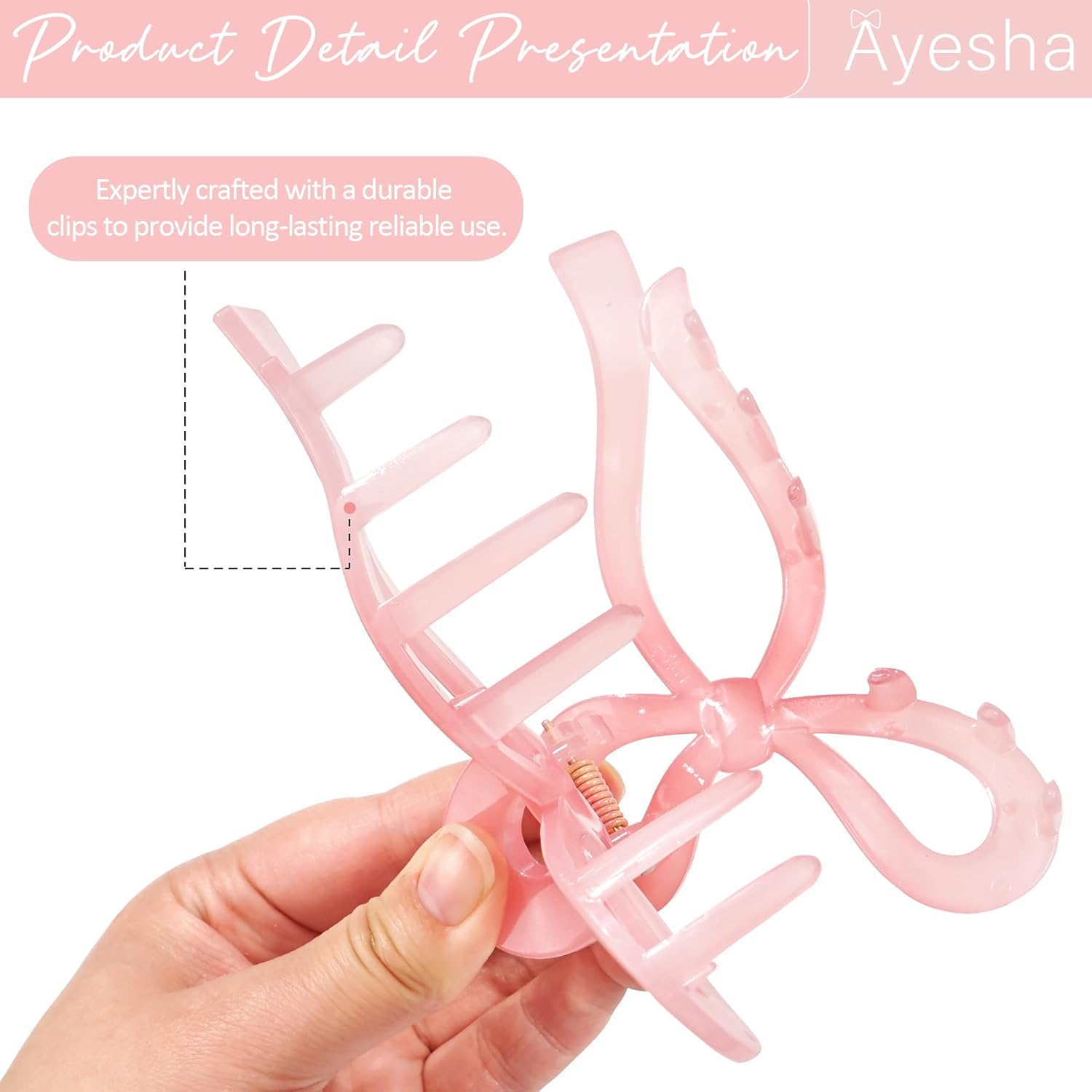 Ayesha Bows Claw Clips - 2 Colors Ribbon Coquette Clips for Thick Hair and Girls, Including Pink - Pink image number 4