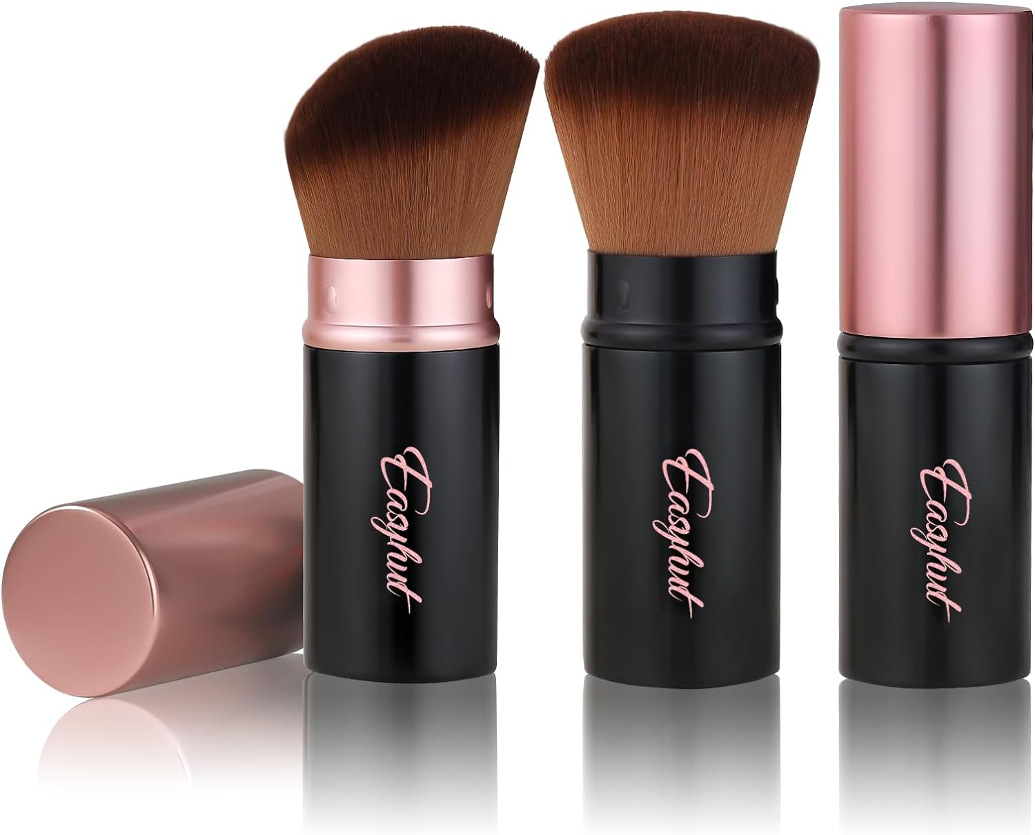 Retractable Kabuki Makeup Brushes 2 Pcs Blush Brushes Set Portable Powder Brushes with Flat and Angled Top for Liquid Cream Cosmetics Travel. (Rose Gold) image number 6