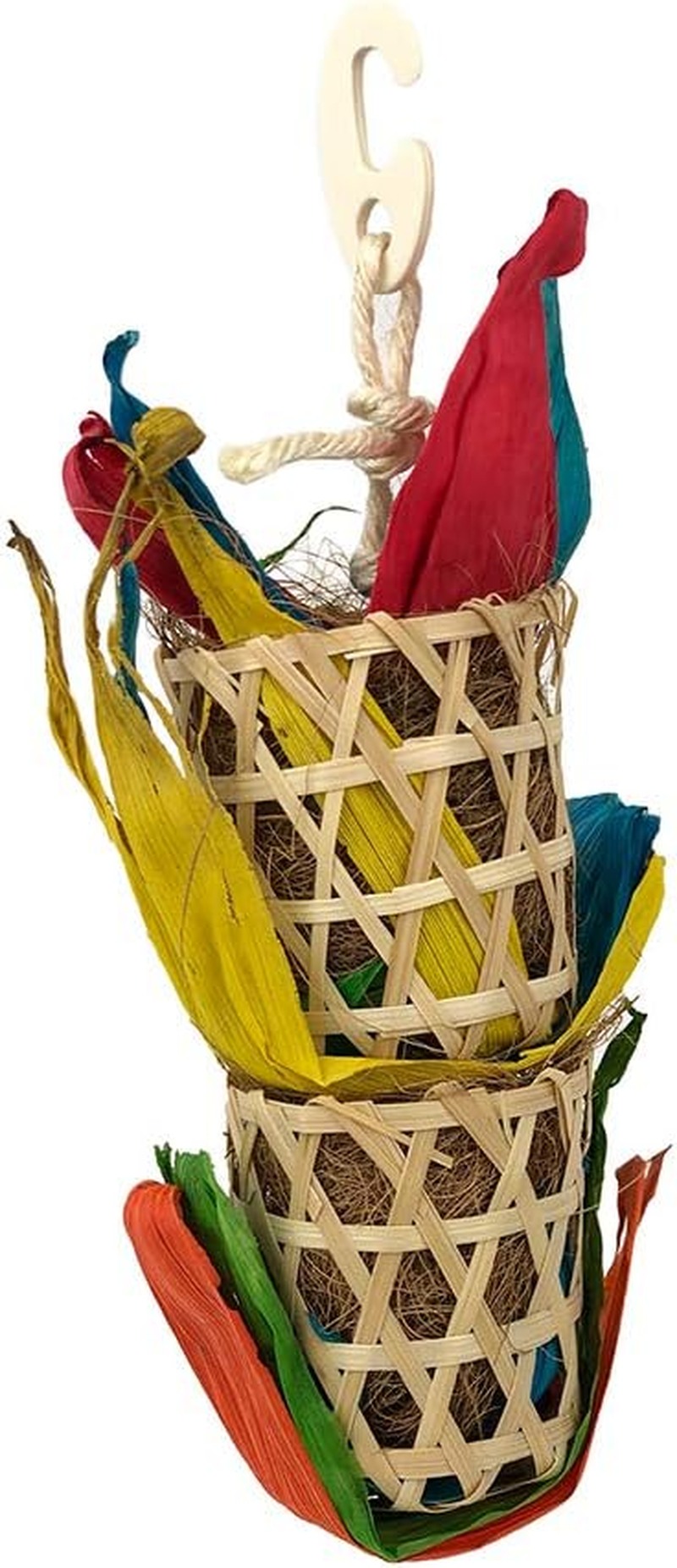 Avian Care Boredom Breakers Double Bamboo Foraging Basket Bird Toy &ndash; Hanging Bird Toy for Natural Chewing & Enrichment, for All Birds