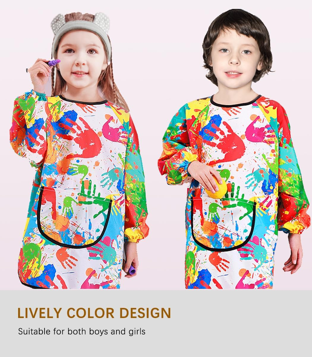 MINIQ Kids Art Smock,Painting Apron for Toddler,Children Artist Smock with Pocket and Long Sleeves,Long Section,Waterproof, Gorgeous Smock, XXL for Age 5-8 image number 3