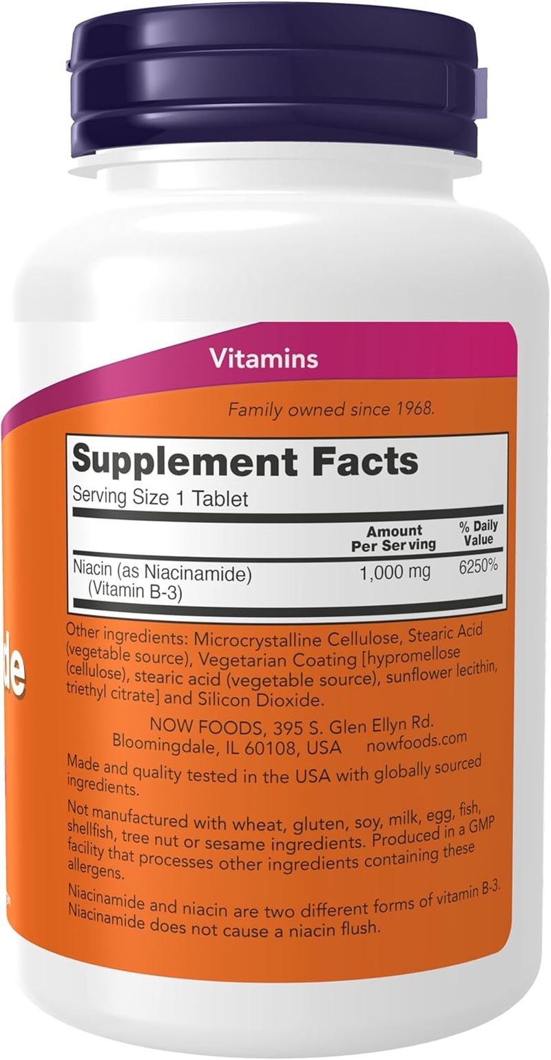 NOW Supplements, Niacinamide (Vitamin B-3) 1000 Mg, Energy Production*, 90 Tablets, White, Off-White image number 2