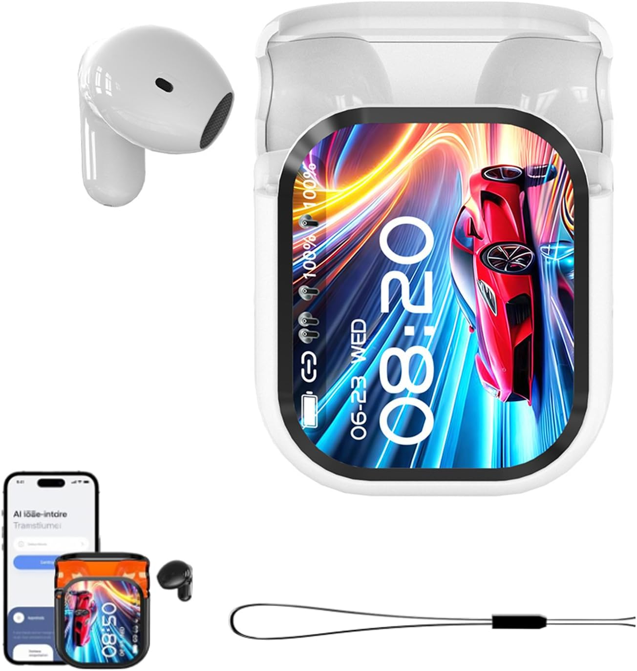 NE20 Earbuds AI Translation Earbuds Real Time, NE20 Translation, with 140 Language AI Translator Real Time, LCD Touch Screen Sport Wireless Headphones, IPX6 Waterproof (White) - Black image number 4