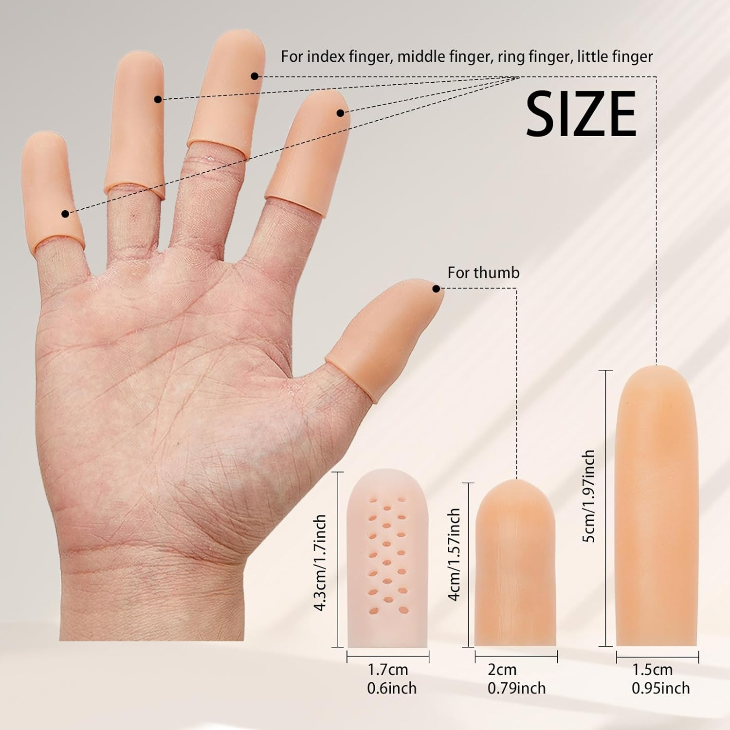 Gel Finger Protectors Silicone Fingertips Protection Finger Caps, Finger Cots Fingertip Bandages Band for Finger Arthritis, Finger Cracking Treatment Finger Pain Relief Thumb Protector，25 Pcs image number 2