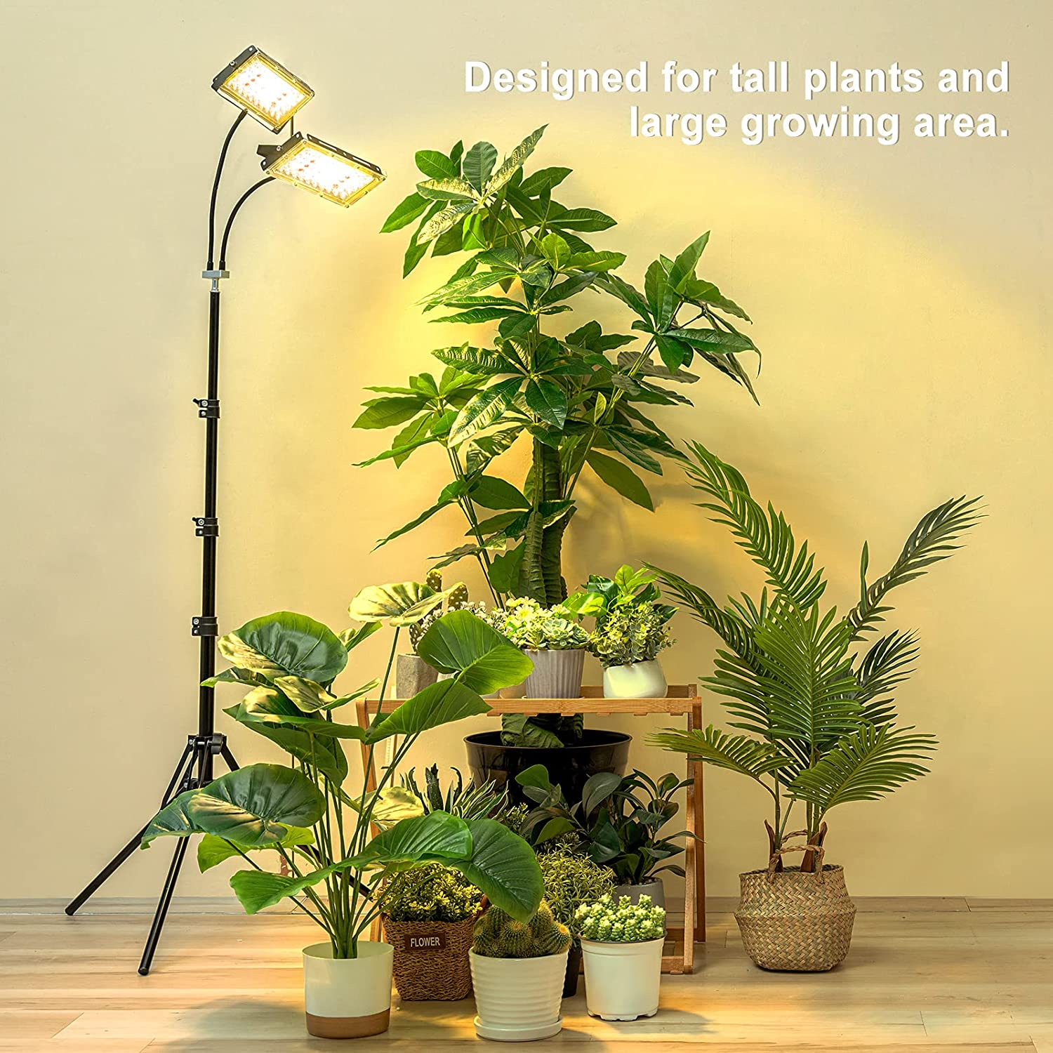 Grow Light with Stand, LBW Dual Heads Full Spectrum Grow Light, 200W LED Plant Lights for Indoor Plants, Auto On/Off Timer, 6 Dimmable Levels, 3 Switch Modes, Adjustable Tripod Stand 15-63 Inches image number 3