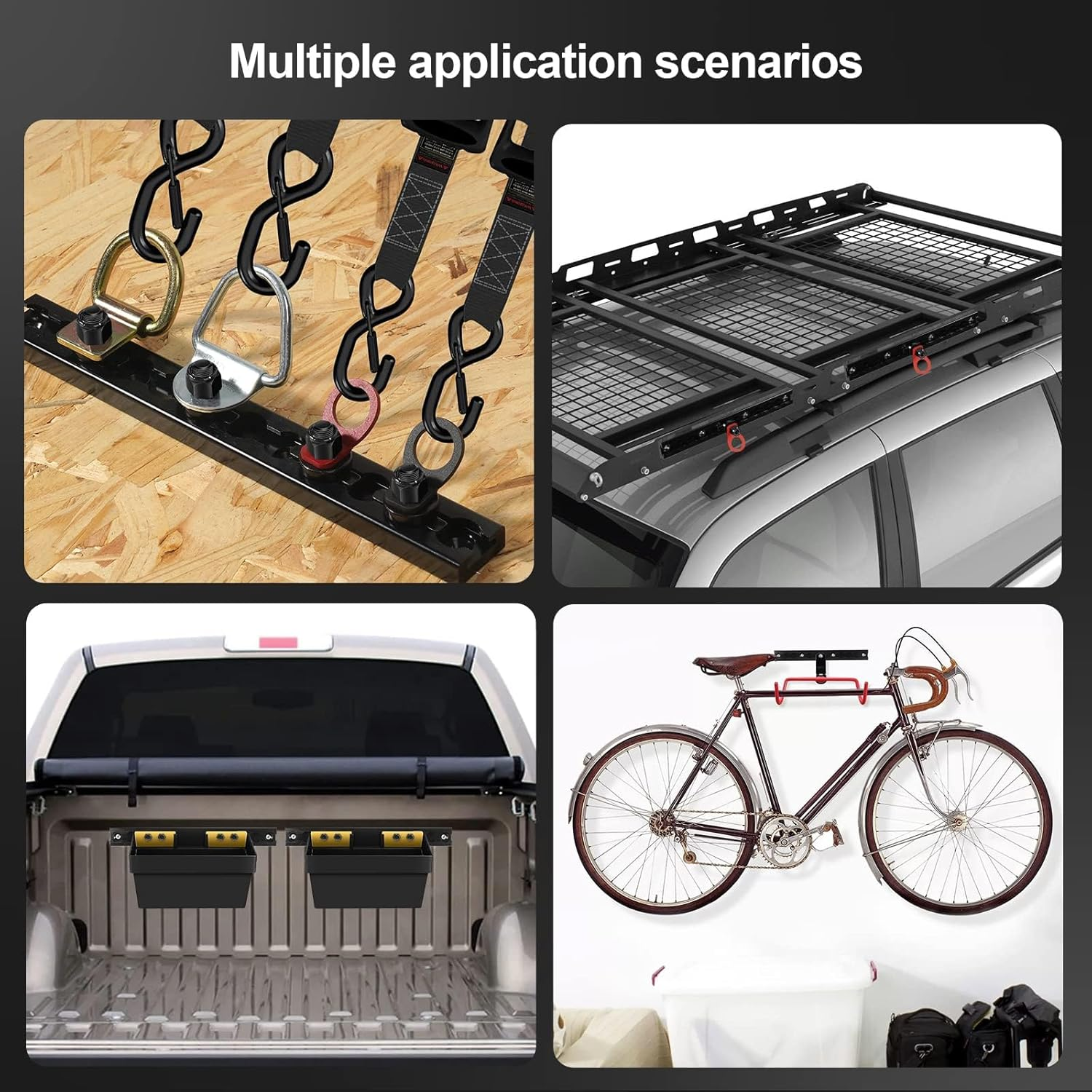 2 Pack L-Track Double Lug Threaded Stud Nut Fitting Tie Down, Used with L Track Rails for Truck Bed or Trailer Cargo Control, Bearing 6000 LBS Heavy Duty Steel, Black