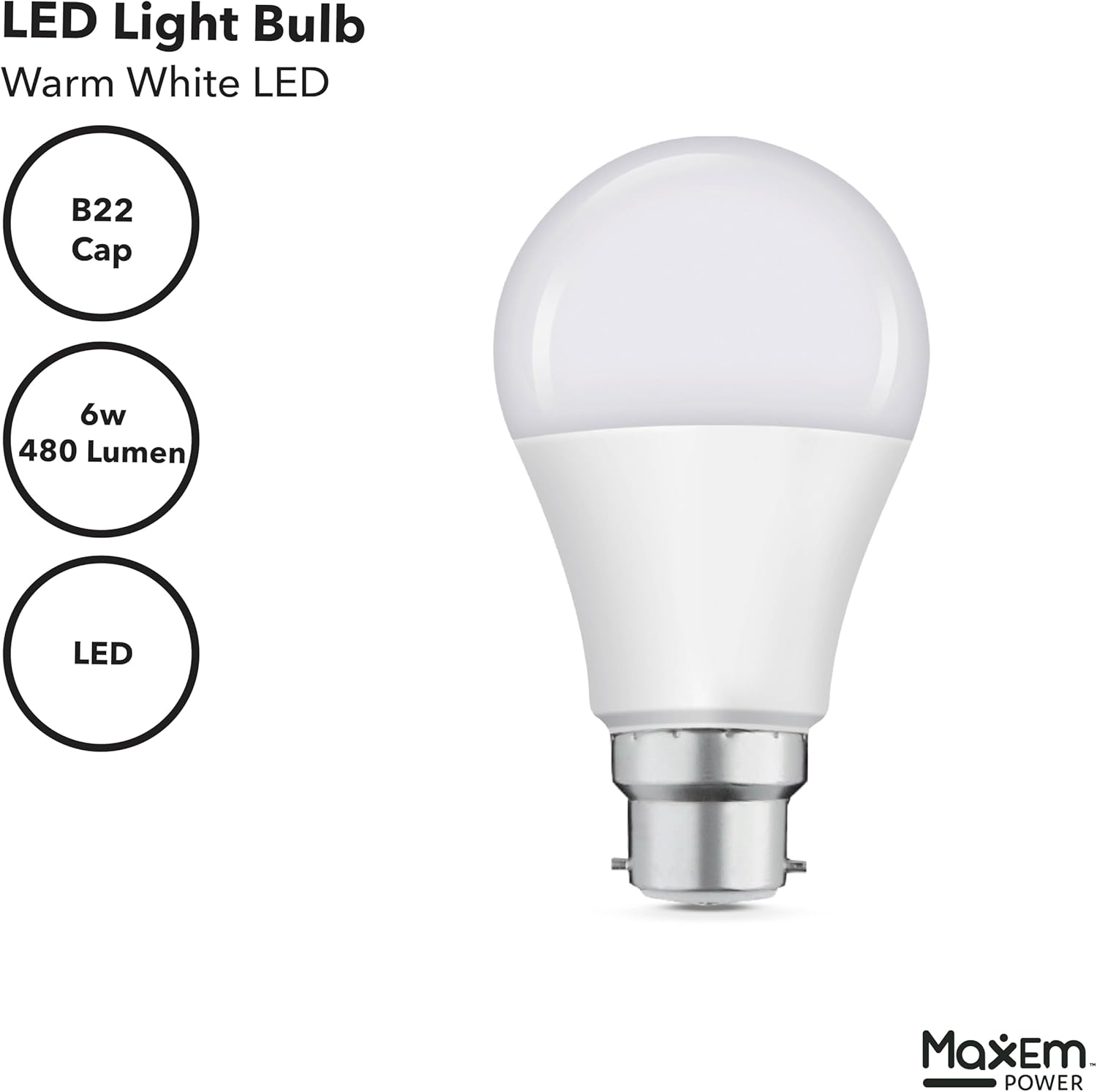 6W B22 Cap LED Light Bulb, Warm White image number 2