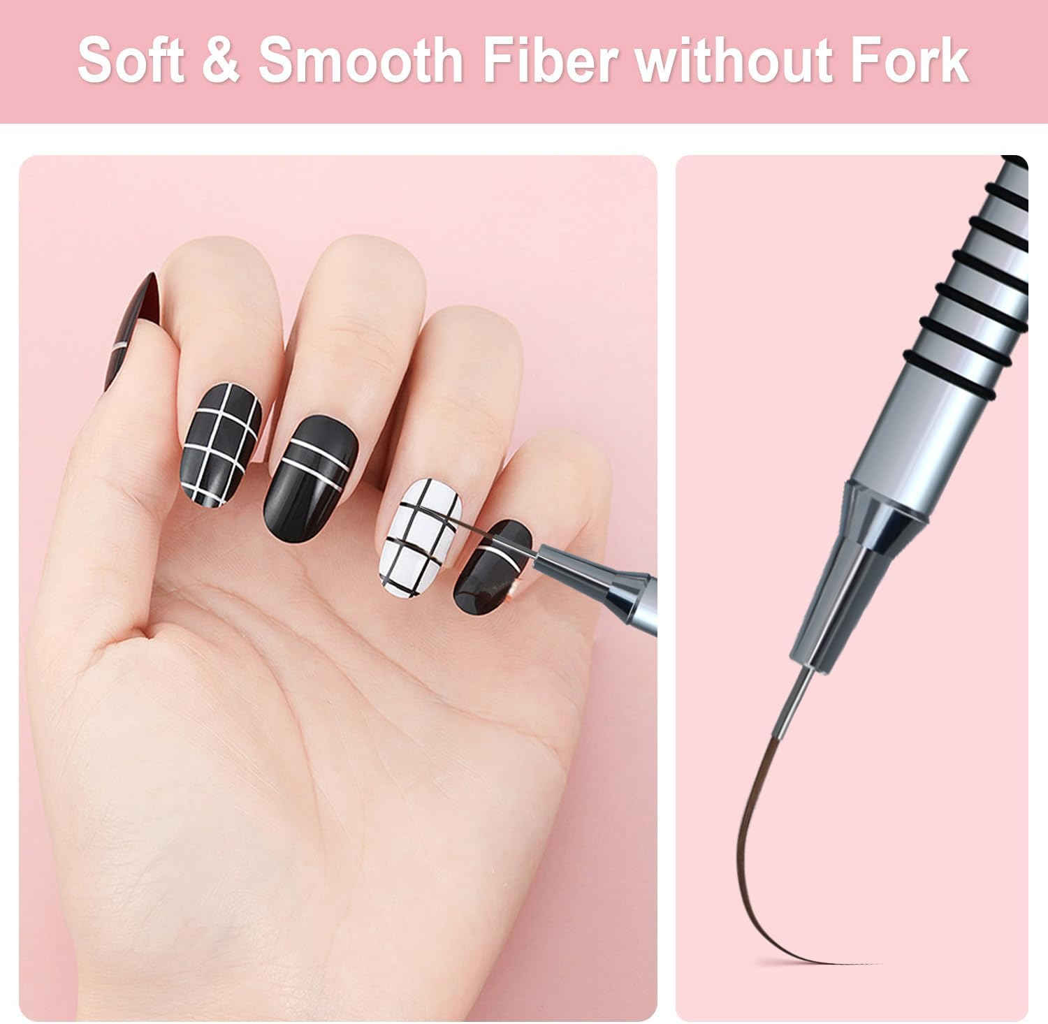 Komall Metallic Nail Art Brushes, 6Pcs Non Slip Liner Brush Set, UV Gel Polish Painting Art Design Pen for Long Lines, Thin Details, Fine Drawing Sizes 5/7/9/11/20/25Mm(Silver) image number 2