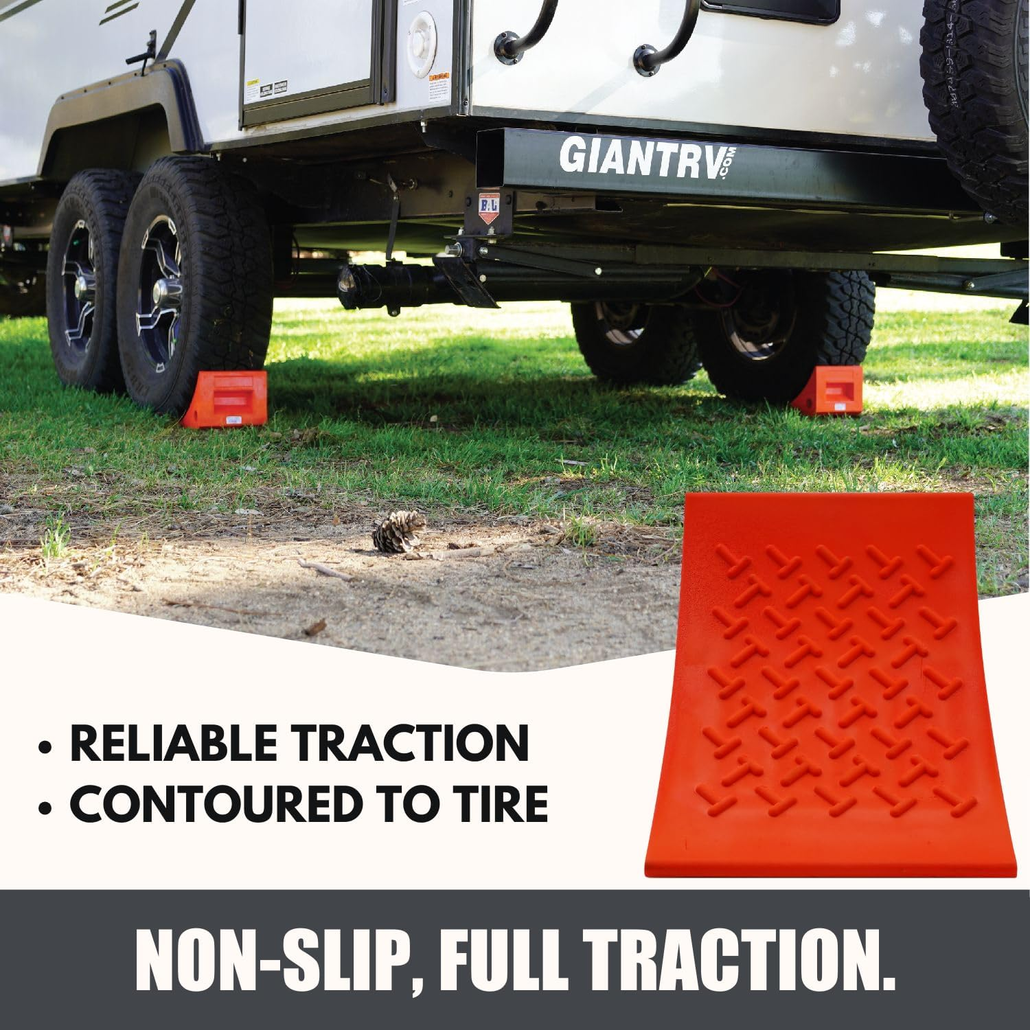 SECURITYMAN 2 Pack Wheel Chocks - Constructed of Heavy Duty Solid Rubber for 20,000 Lbs of RV, Trailer, Truck, Camper - Perfect on All Surfaces and in All Weather - Orange image number 4