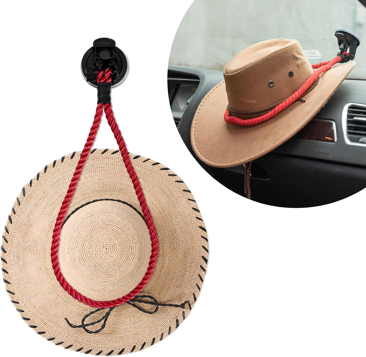 Ziciner Cowboy Hat Mounts for Your Vehicle, Hat Mounts with Suction Cup, Hat Holder Rack to Keeps Your Hat Securely on the Dash, Universal Interior Accessories for Trucks, Suvs, Cars (Red)